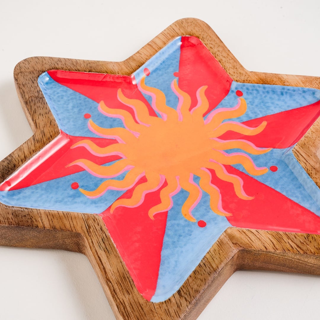 Lakrı Mango Ağacı Dekoratif Kase 22x22x1.5 Cm Mavi - Kırmızı
