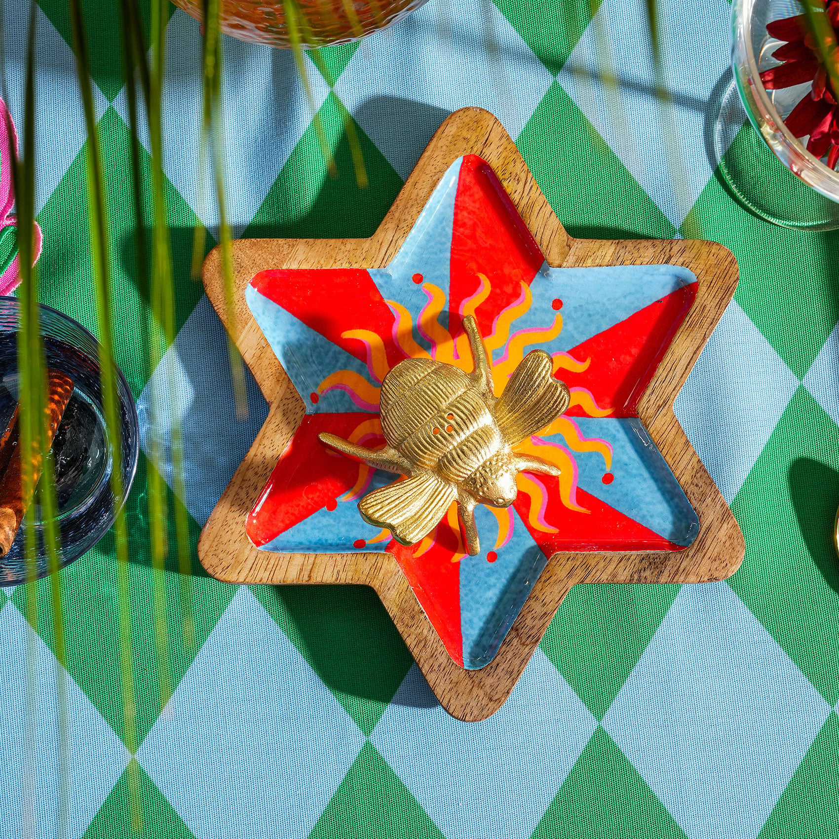 Lakrı Mango Ağacı Dekoratif Kase 22x22x1.5 Cm Mavi - Kırmızı