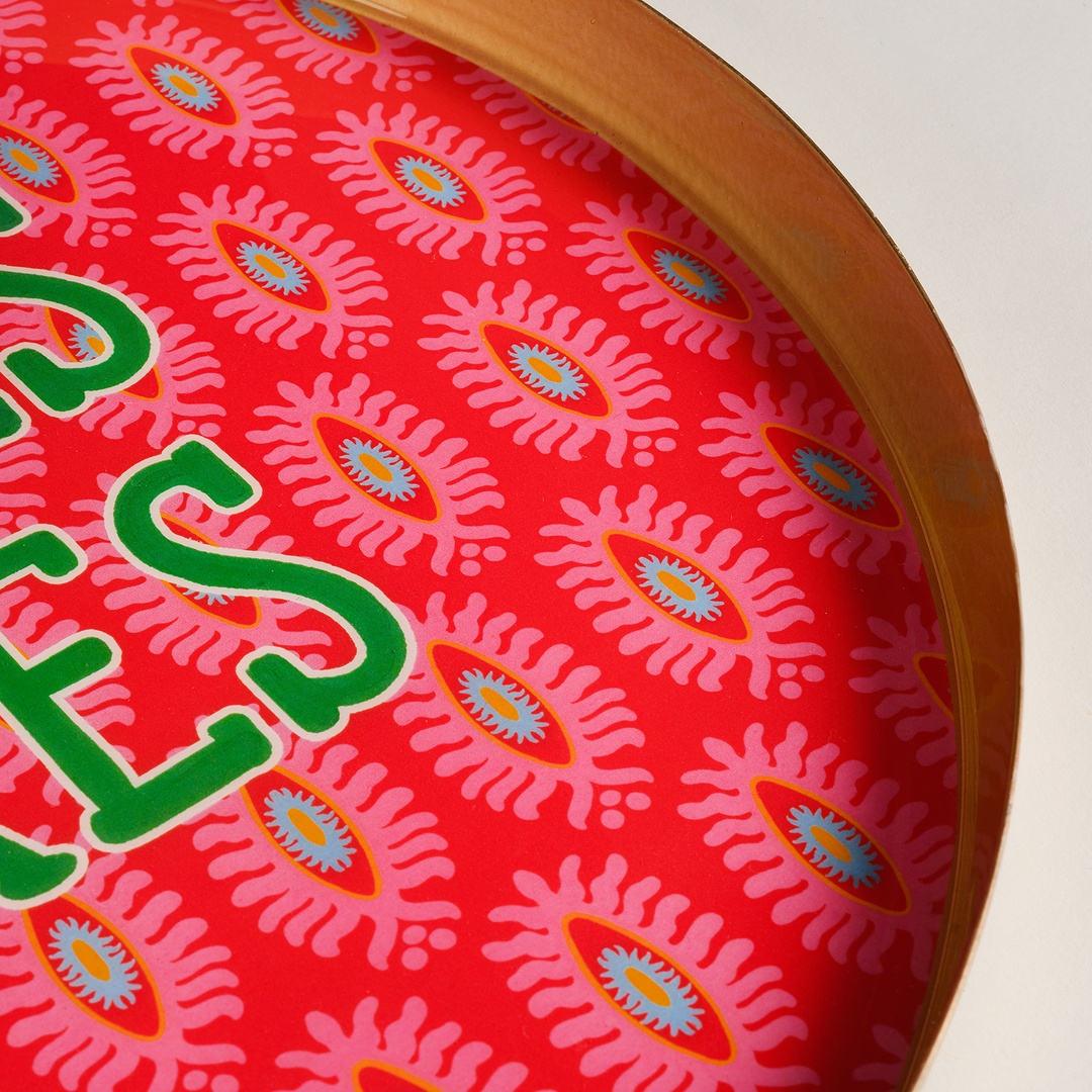 Agra Metal Dekoratif Tepsi 30x30x3 Cm Kırmızı