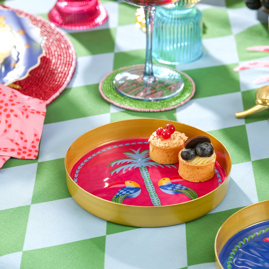 Agra Metal Dekoratif Tepsi 15x15x2 Cm Fuşya