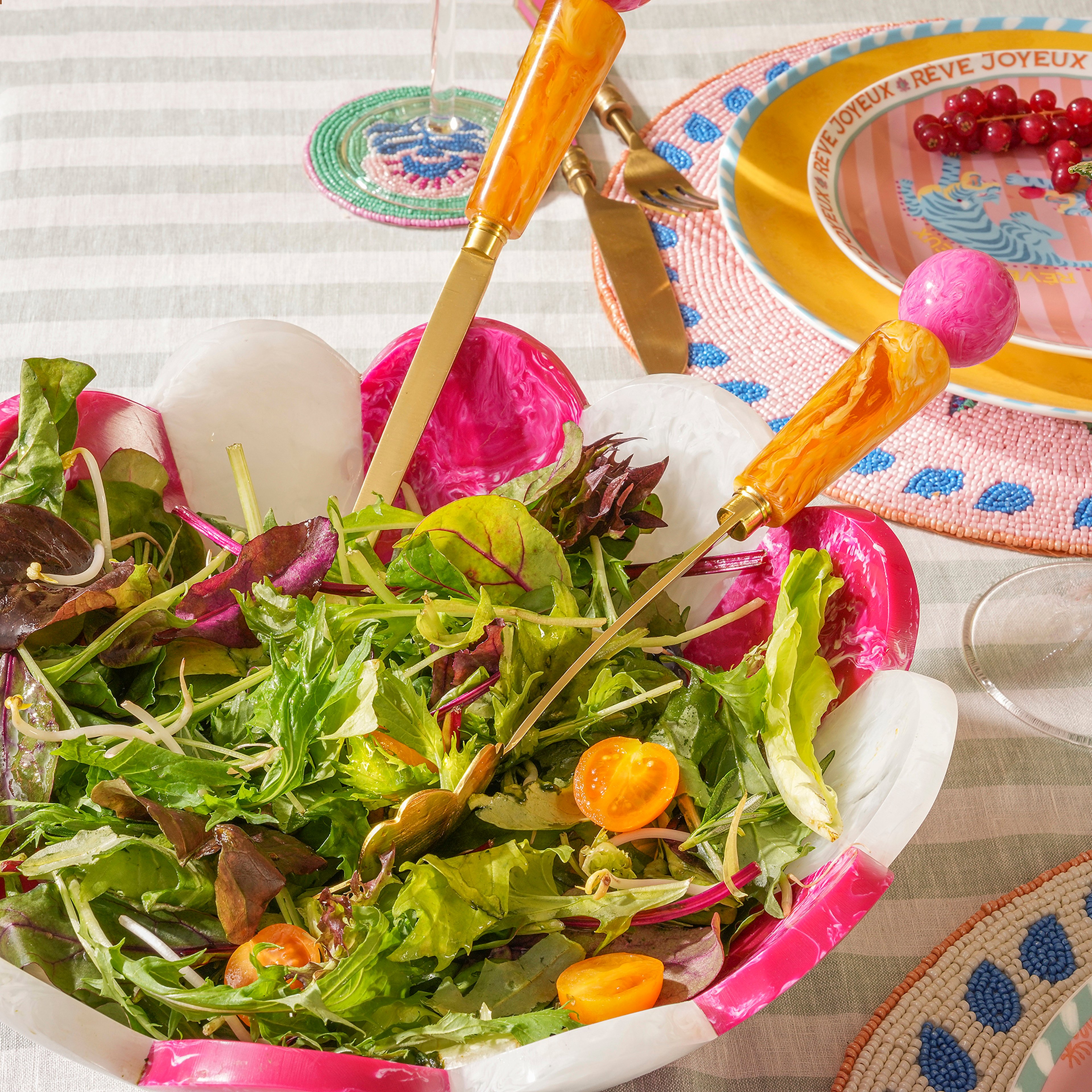 Tanda Paslanmaz Çelik-plastik Salata Servis Seti 6.75x29.5 Cm Turuncu - Fuşya