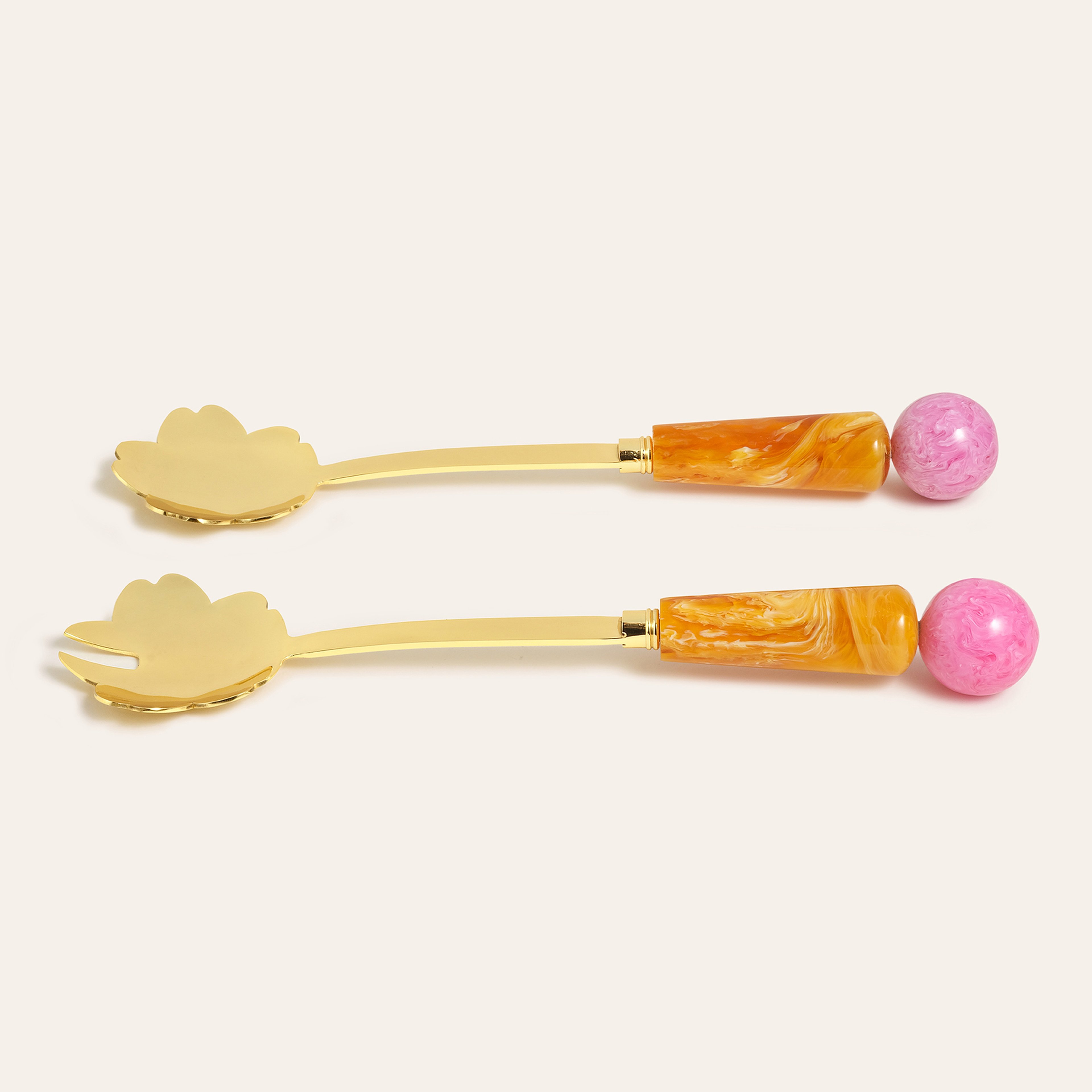 Tanda Paslanmaz Çelik-plastik Salata Servis Seti 6.75x29.5 Cm Turuncu - Fuşya