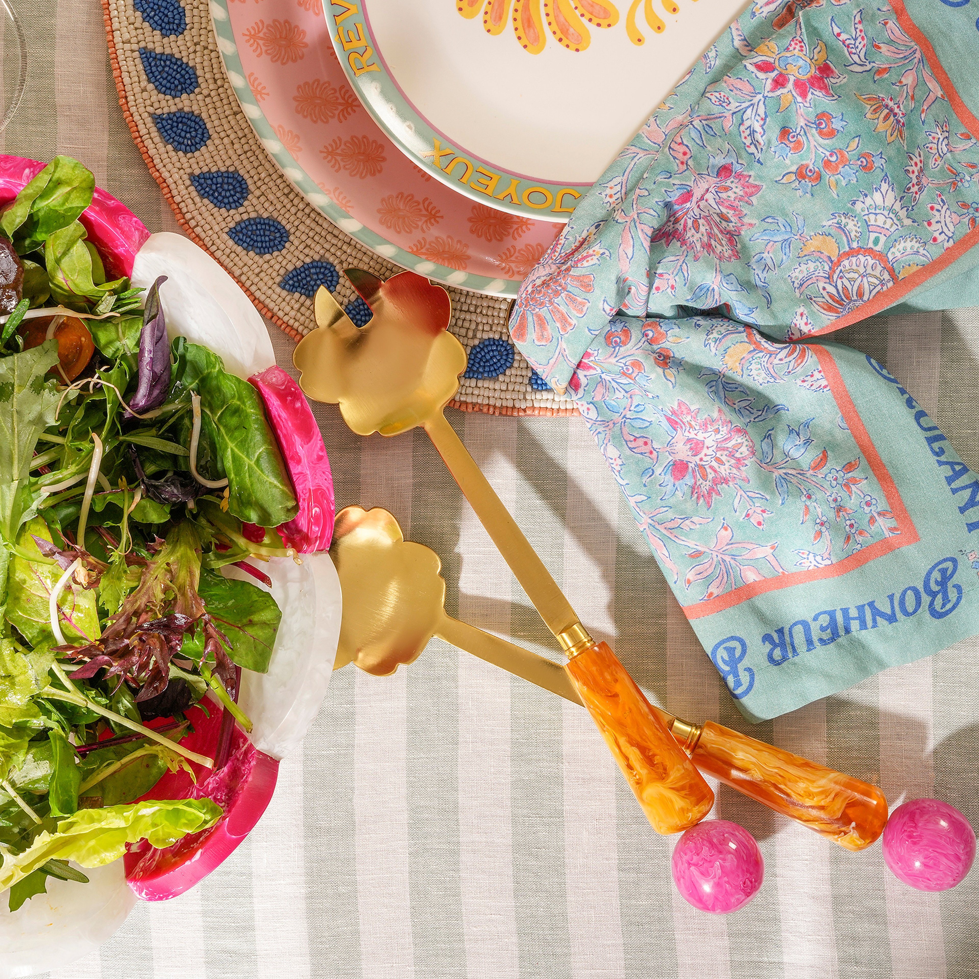 Tanda Paslanmaz Çelik-plastik Salata Servis Seti 6.75x29.5 Cm Turuncu - Fuşya