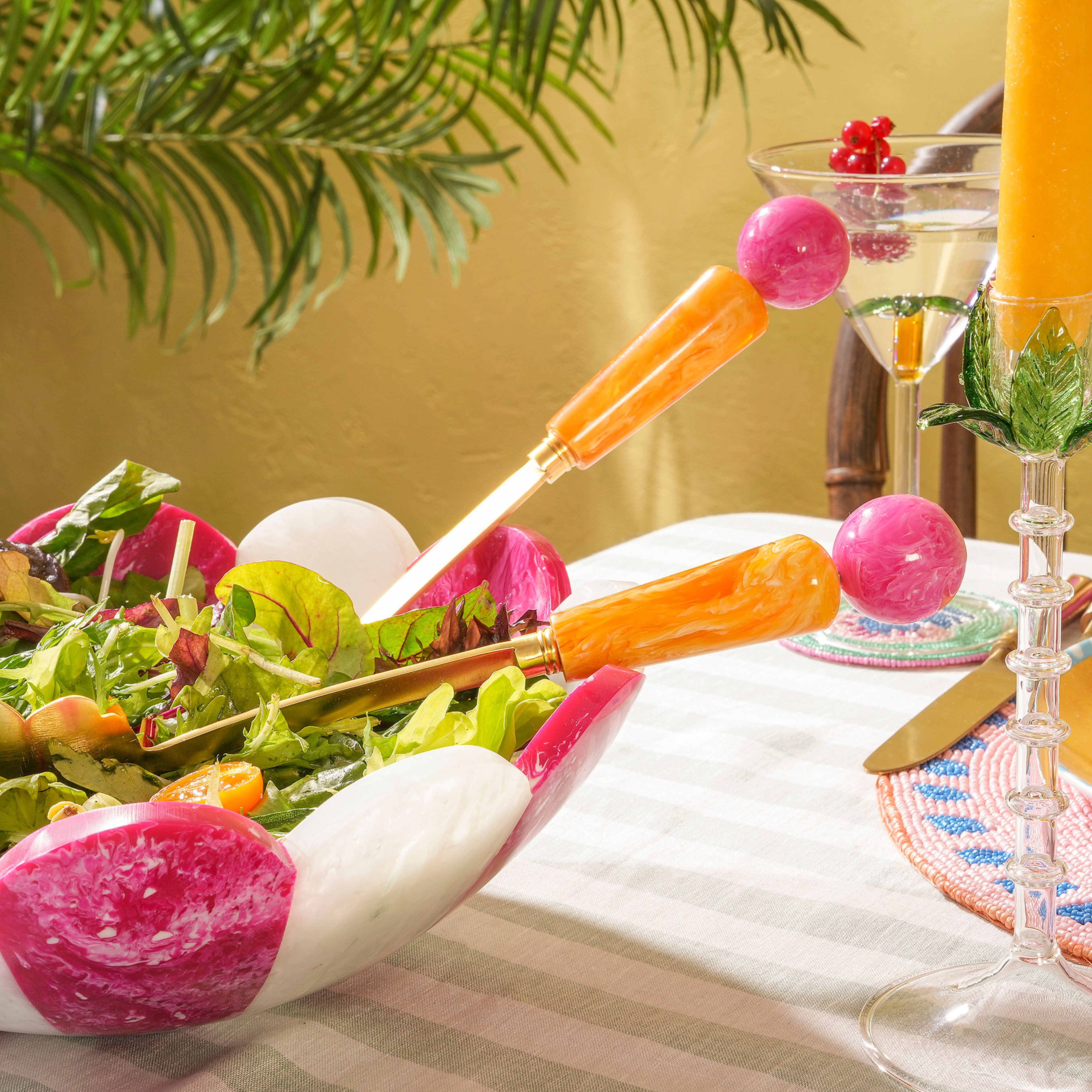 Tanda Paslanmaz Çelik-plastik Salata Servis Seti 6.75x29.5 Cm Turuncu - Fuşya