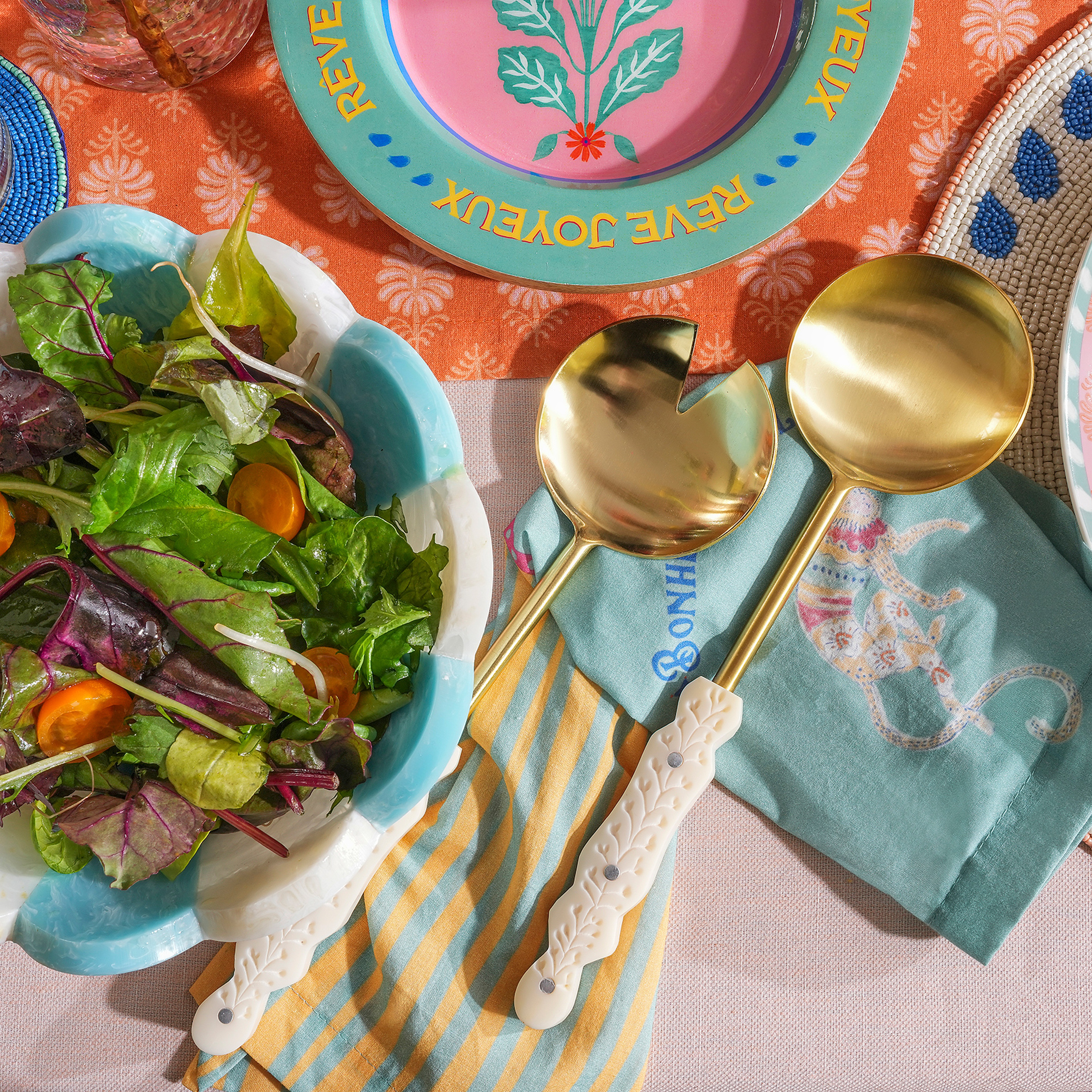 Tanda Paslanmaz Çelik-plastik Salata Servis Seti 7.5x27.5 Cm Altın