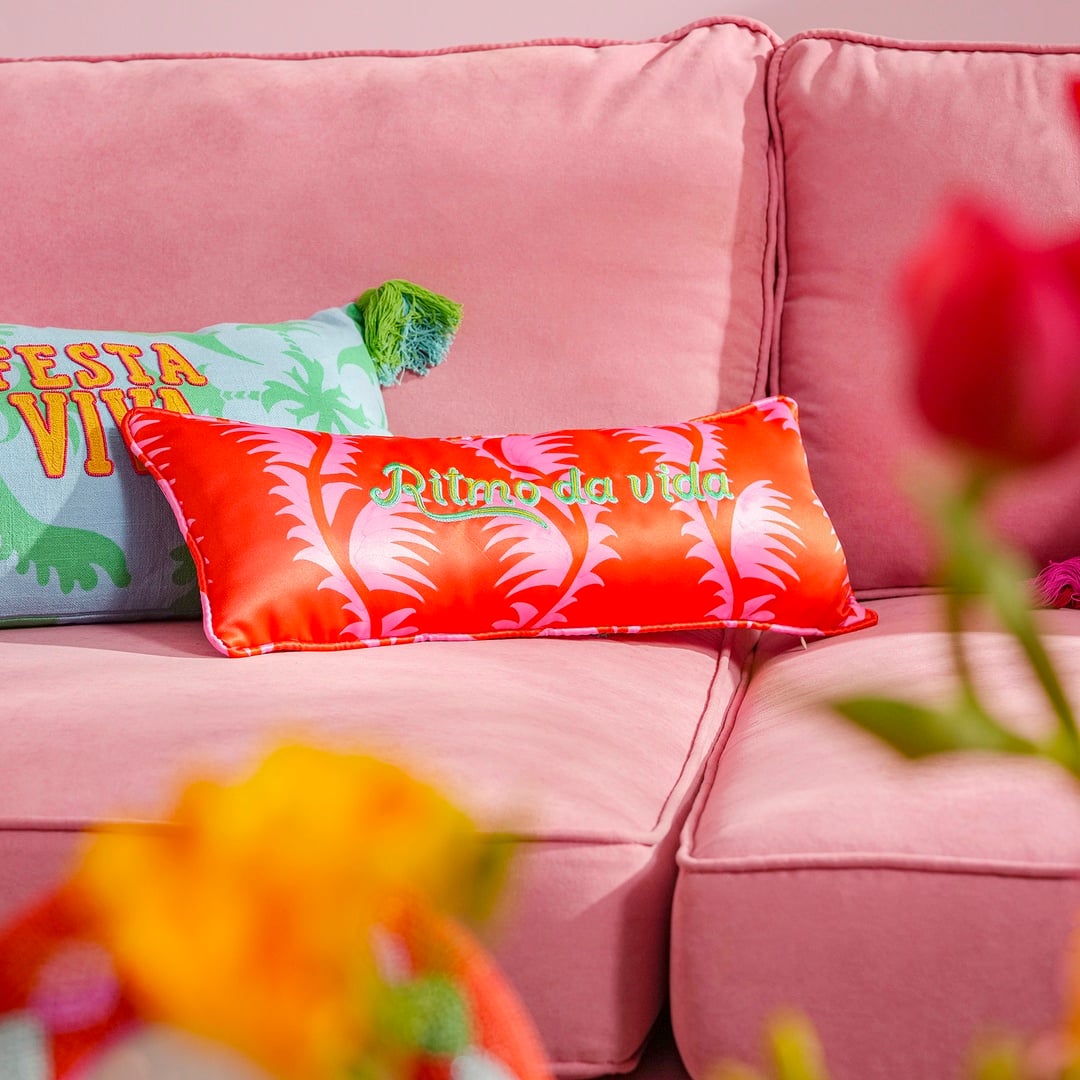 Prusa Dijital Baskılı Nakışlı Pes Dolgulu Kırlent 20x55 Cm Pembe - Kırmızı