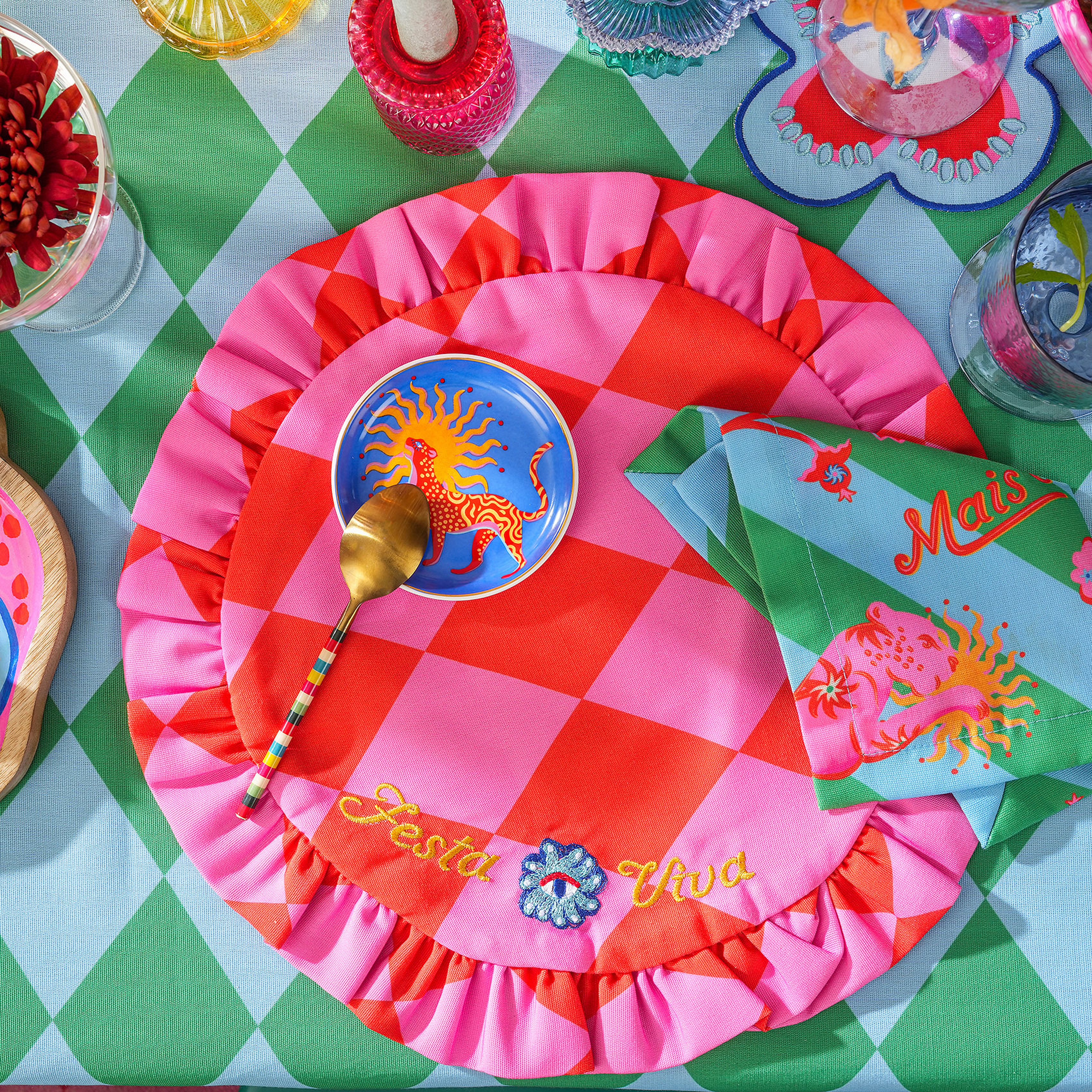 Prusa Dijital Baskılı Nakışlı Pes Amerikan Servis 45 Cm Pembe - Kırmızı