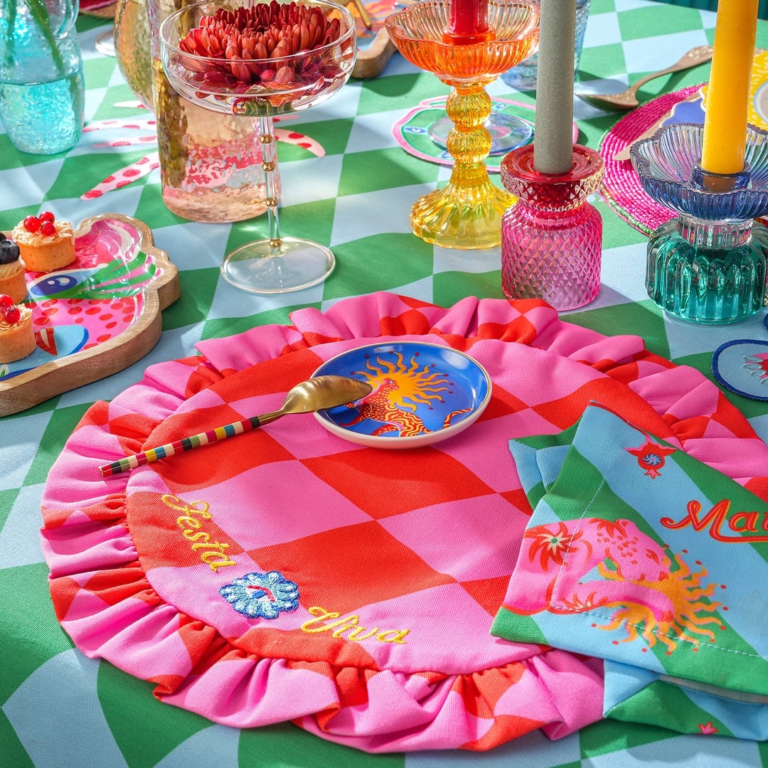 Prusa Dijital Baskılı Nakışlı Pes Amerikan Servis 45 Cm Pembe - Kırmızı