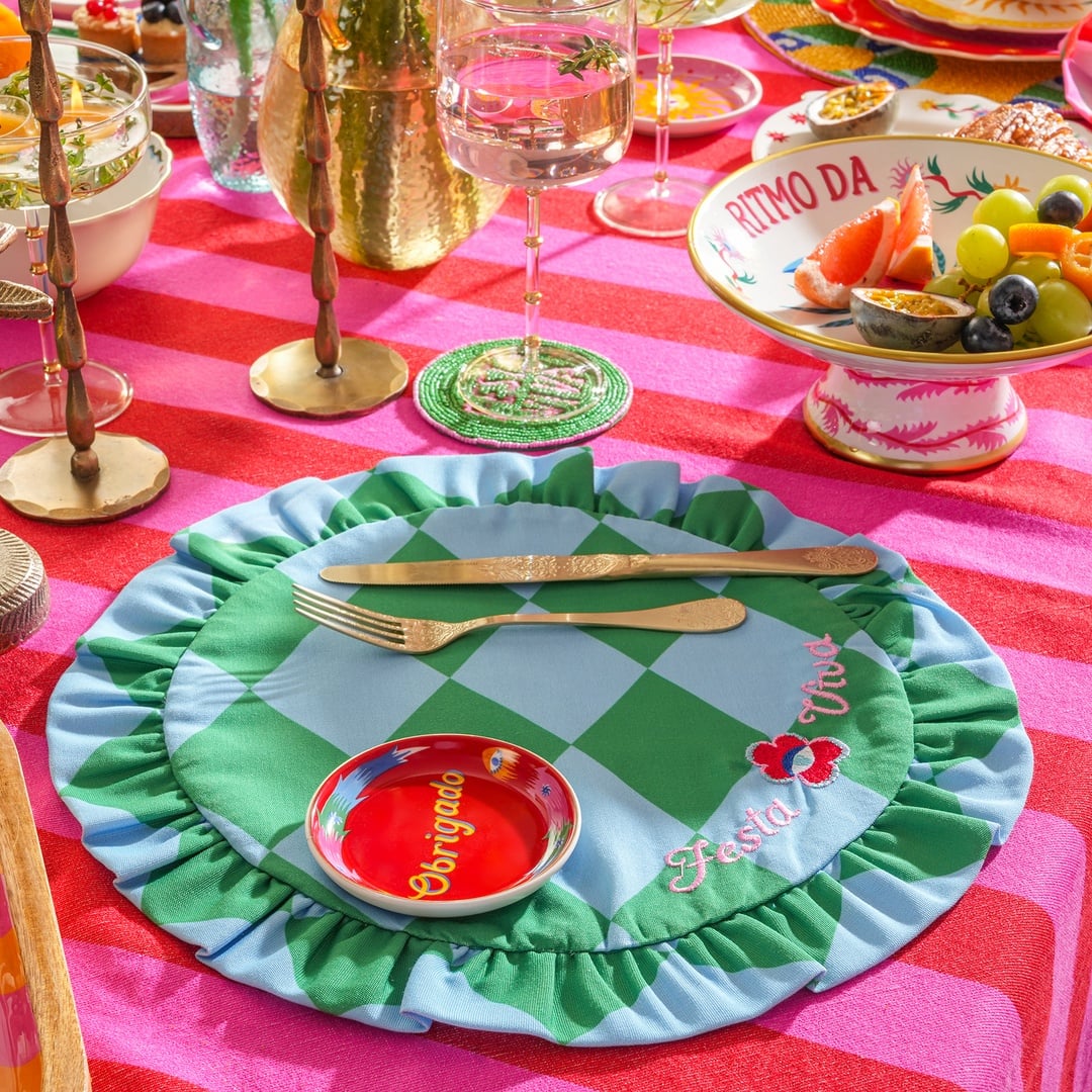 Prusa Dijital Baskılı Nakışlı Pes Amerikan Servis 45 Cm Yeşil - Mavi