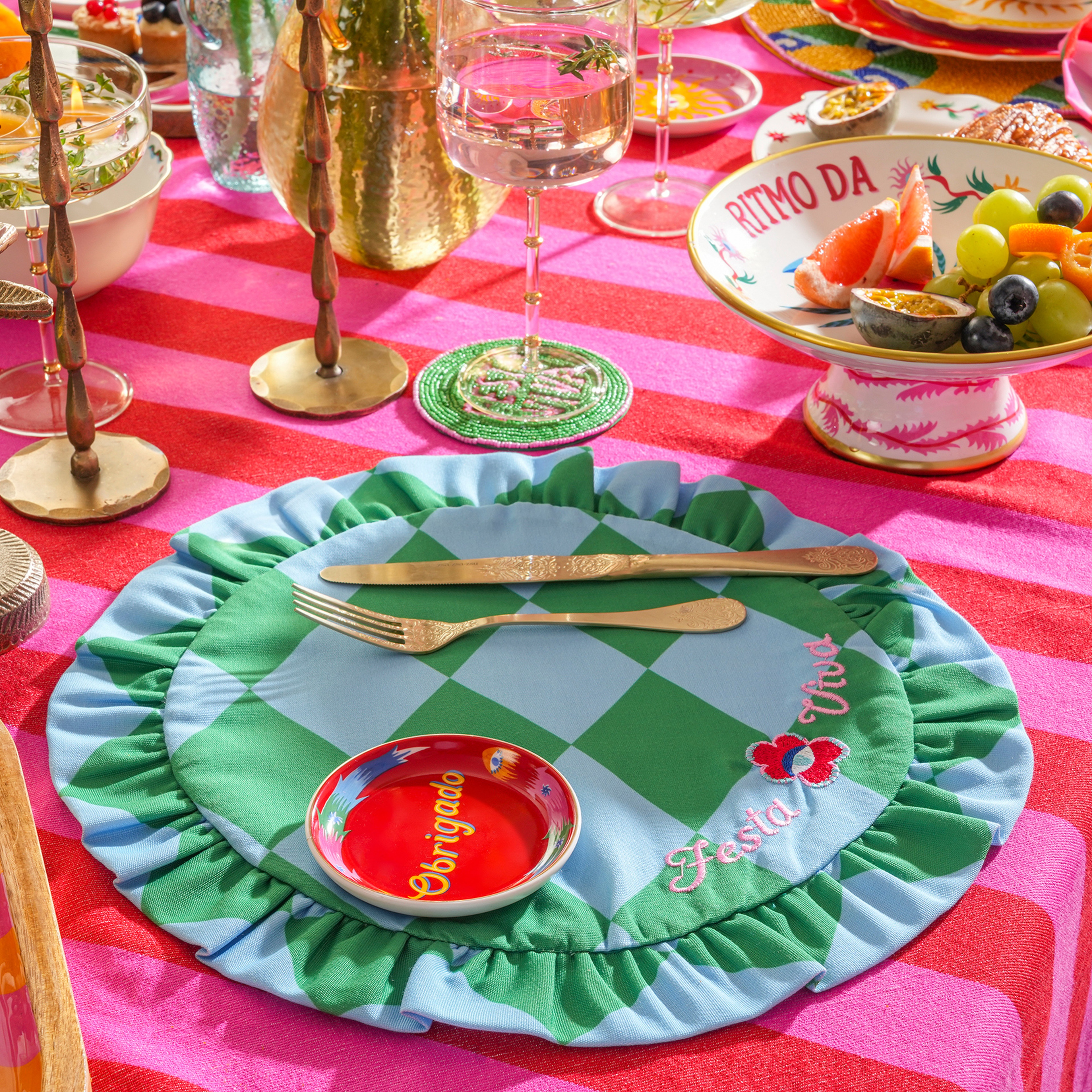 Prusa Dijital Baskılı Nakışlı Pes Amerikan Servis 45 Cm Yeşil - Mavi