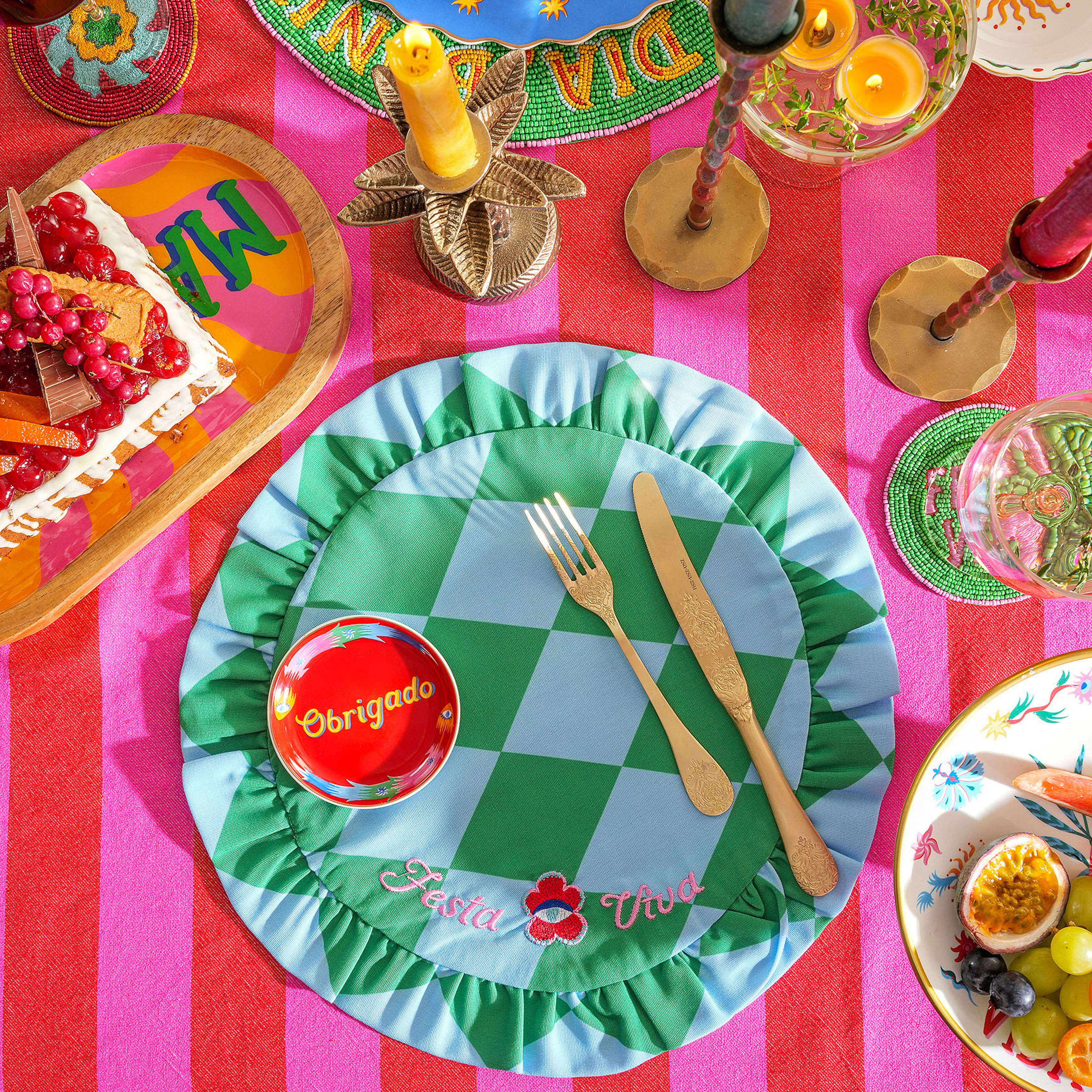 Prusa Dijital Baskılı Nakışlı Pes Amerikan Servis 45 Cm Yeşil - Mavi