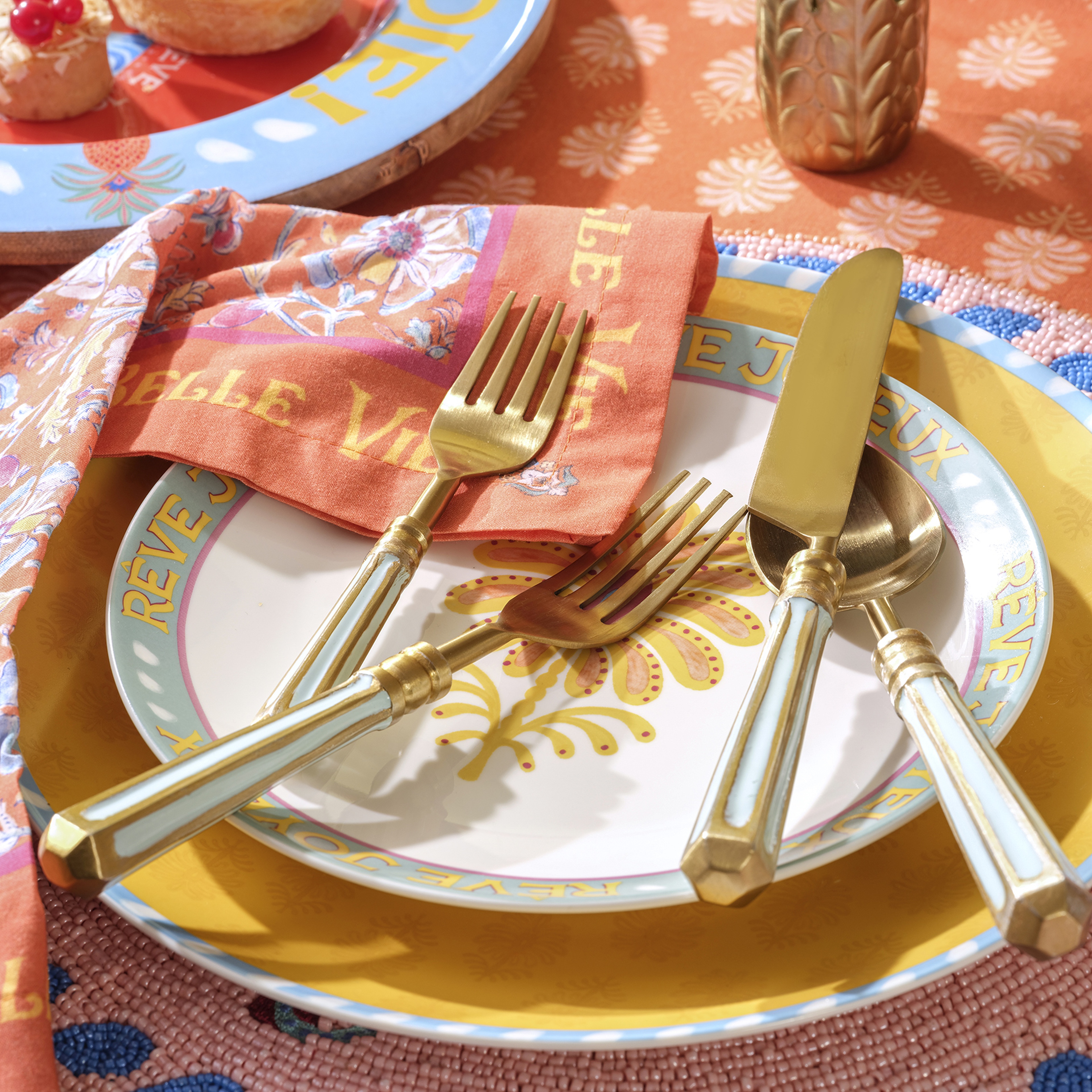 Rampur Çelik Çatal Kaşık Bıçak Seti 3x23x2 Cm Altın - Mavi