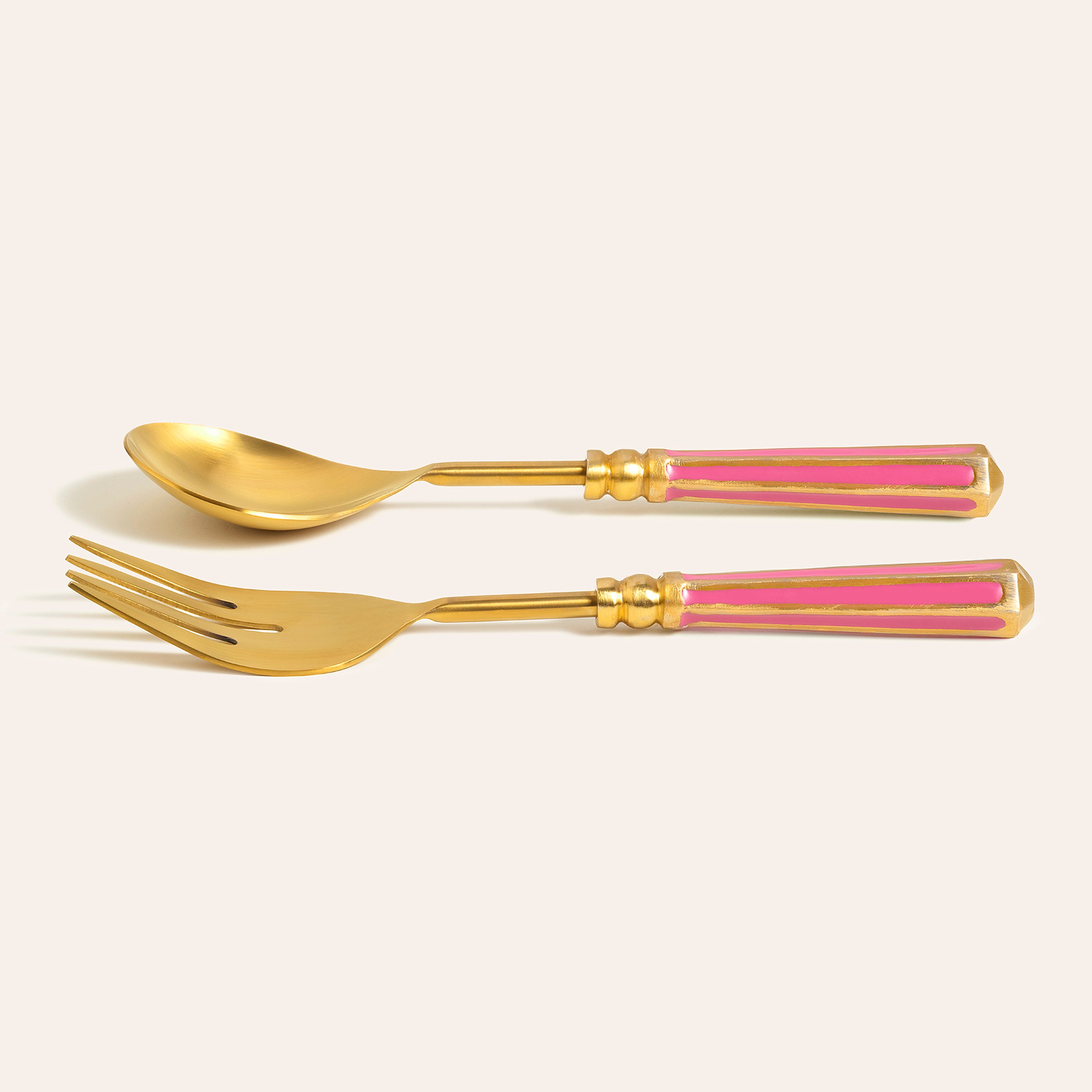 Rampur 2'li Çelik Salata Servis Seti 7x28x2 Cm Altın-fuşya