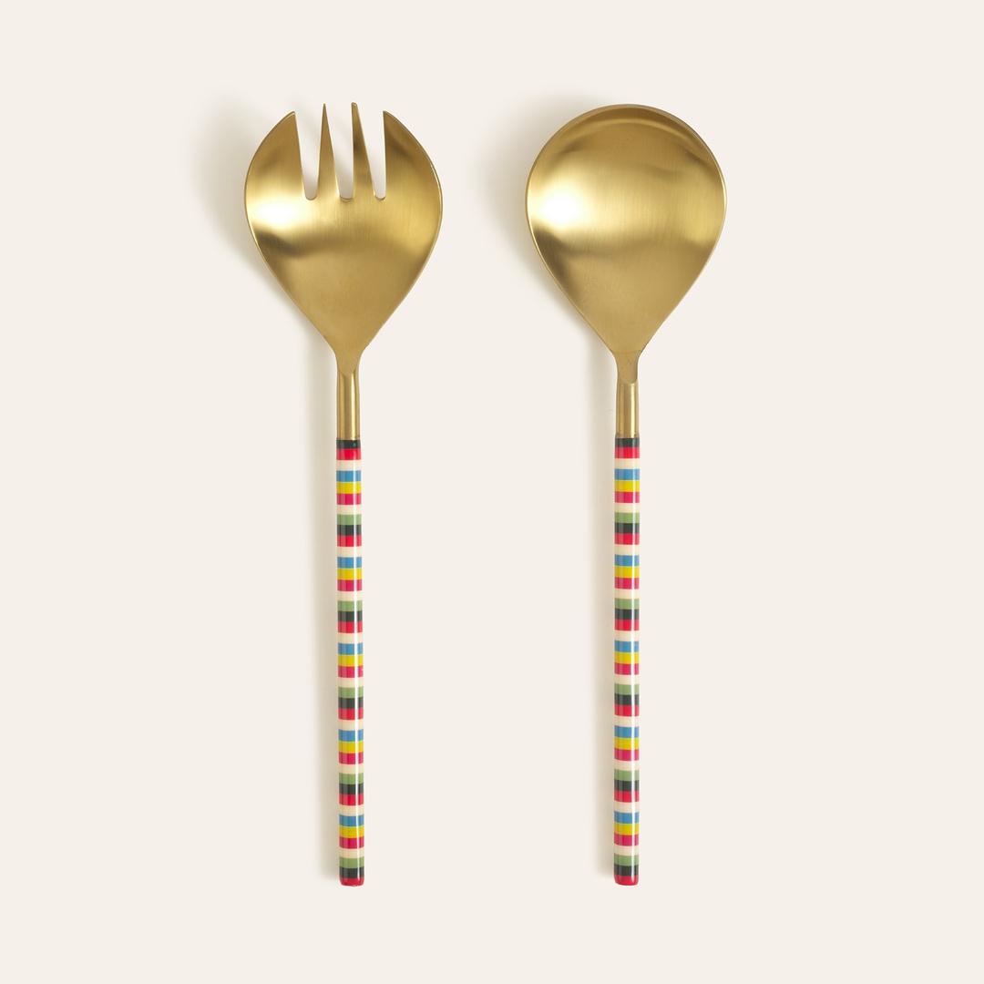 Rampur 2'li Çelik Salata Servis Seti 7x28x2 Cm Altın - Renkli