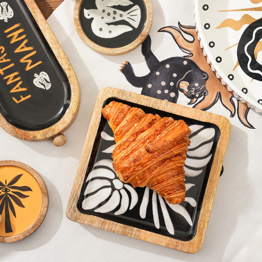 Lakrı Mango Ağacı Tepsi 20x20x2.5 Cm Siyah