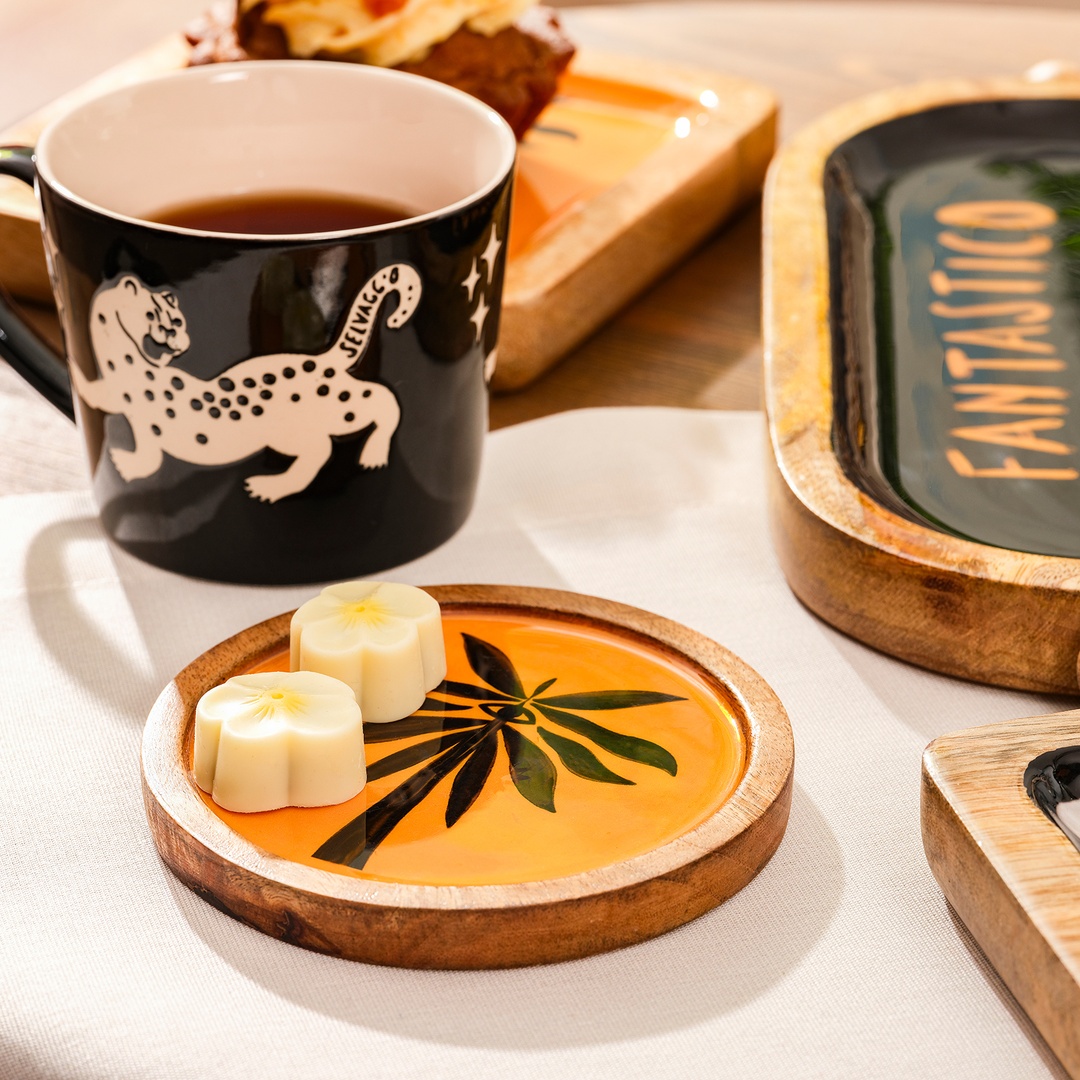 Lakrı 2'li Mango Ağacı Bardak Altlığı 12x12 Cm Siyah