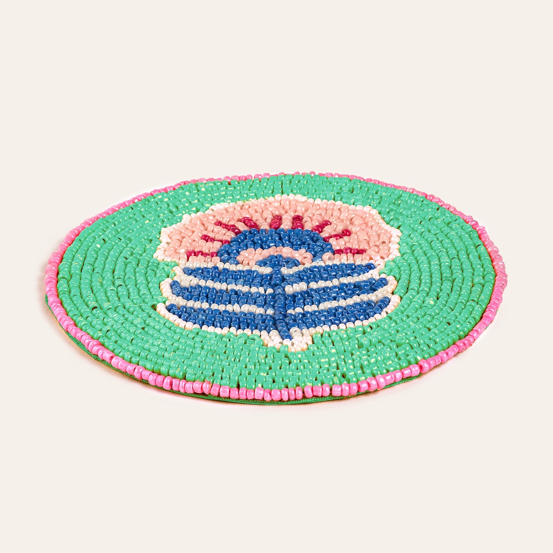 Dadrı Yeşil - Pembe Cam Boncuk Bardak Altlığı 10 Cm