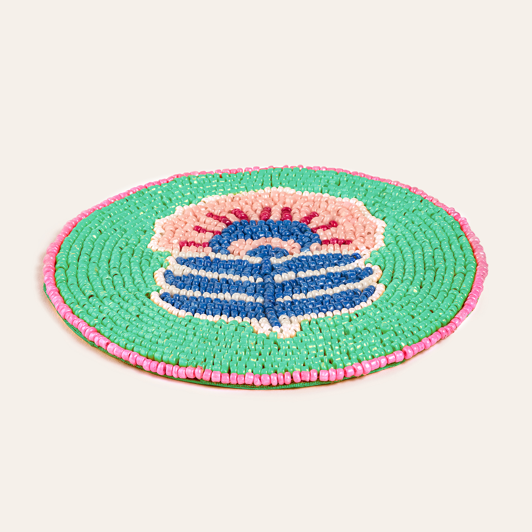 Dadrı Yeşil - Pembe Cam Boncuk Bardak Altlığı 10 Cm