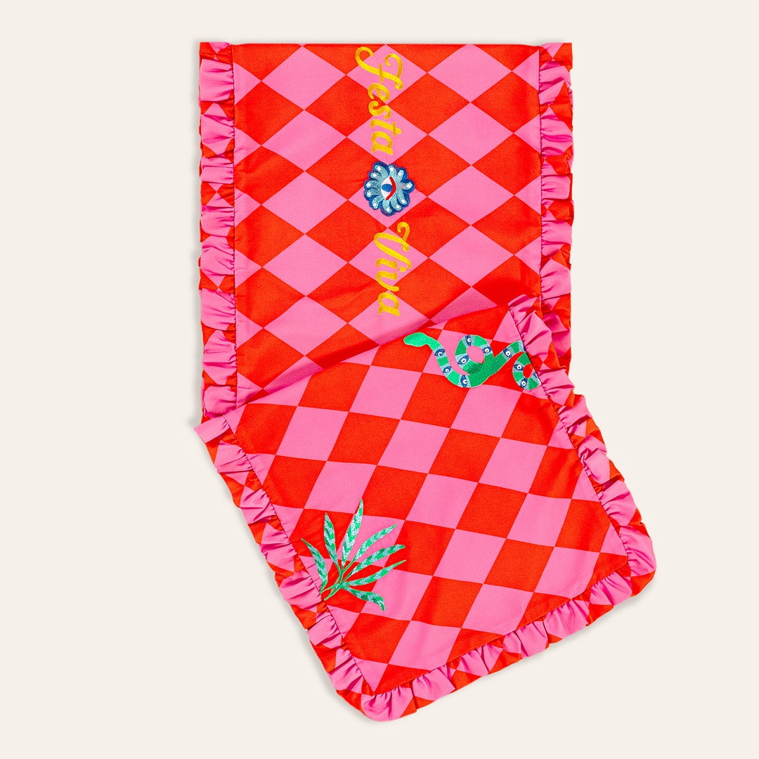 Prusa Dijital Baskılı Nakışlı Pes Runner 60x190 Cm Pembe - Kırmızı