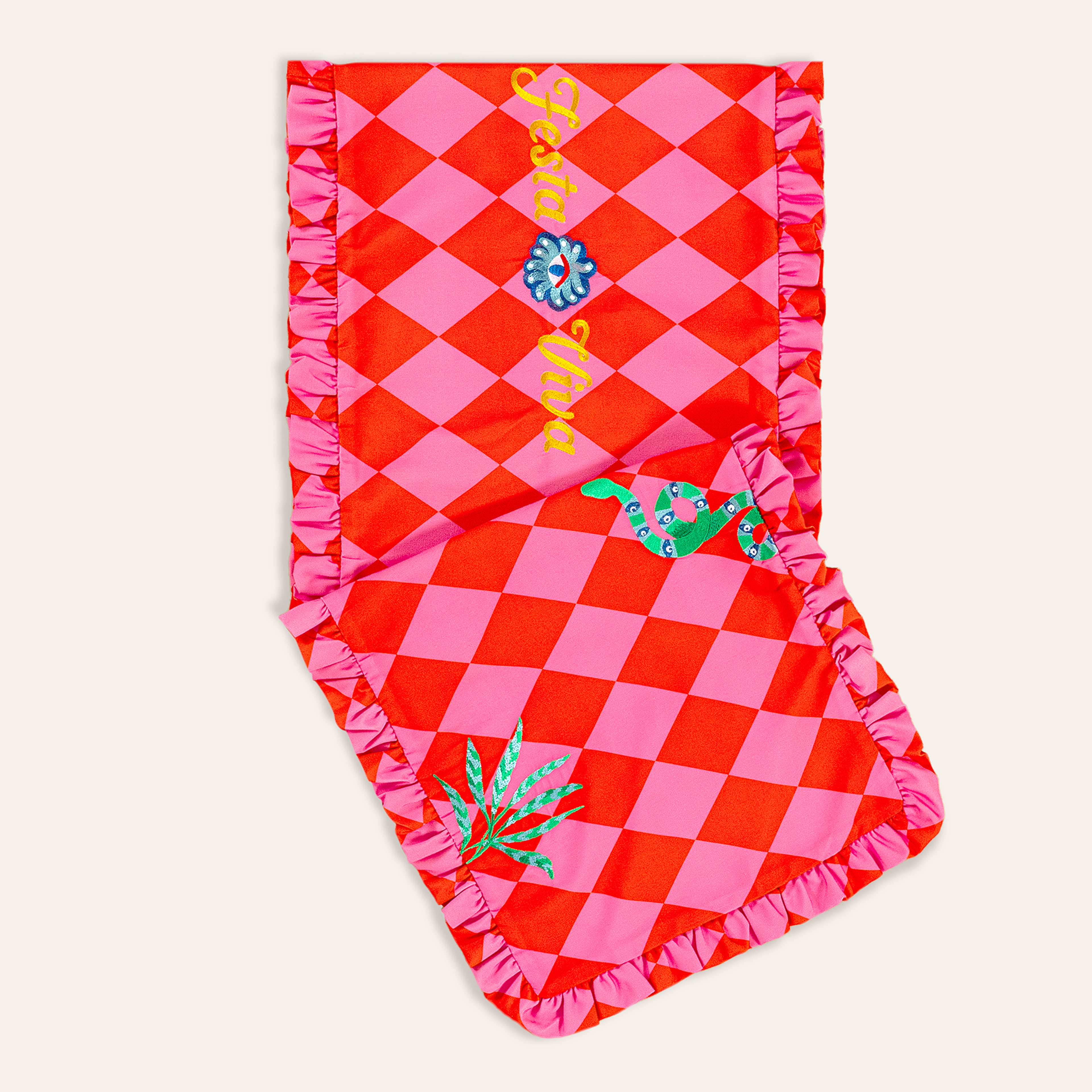 Prusa Dijital Baskılı Nakışlı Pes Runner 60x190 Cm Pembe - Kırmızı