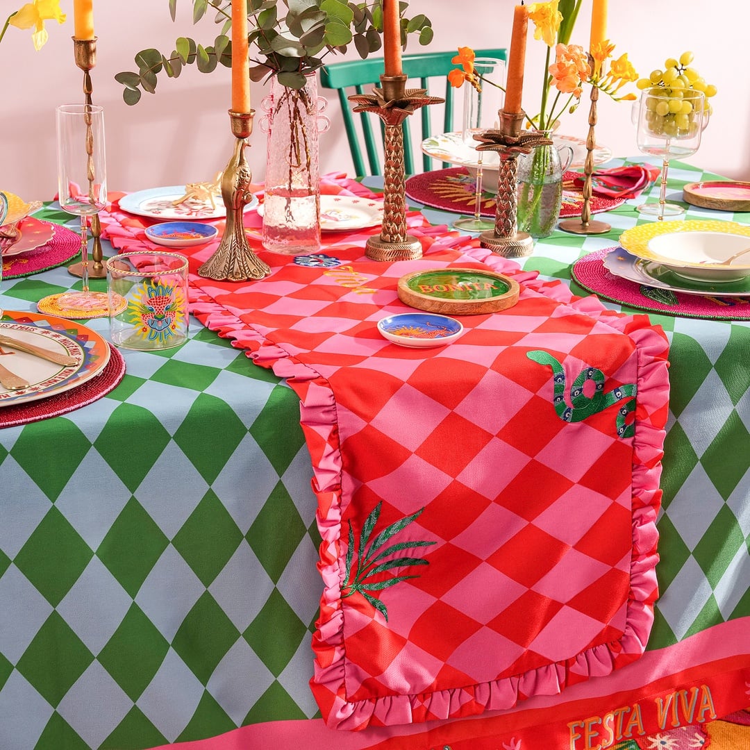 Prusa Dijital Baskılı Nakışlı Pes Runner 60x190 Cm Pembe - Kırmızı