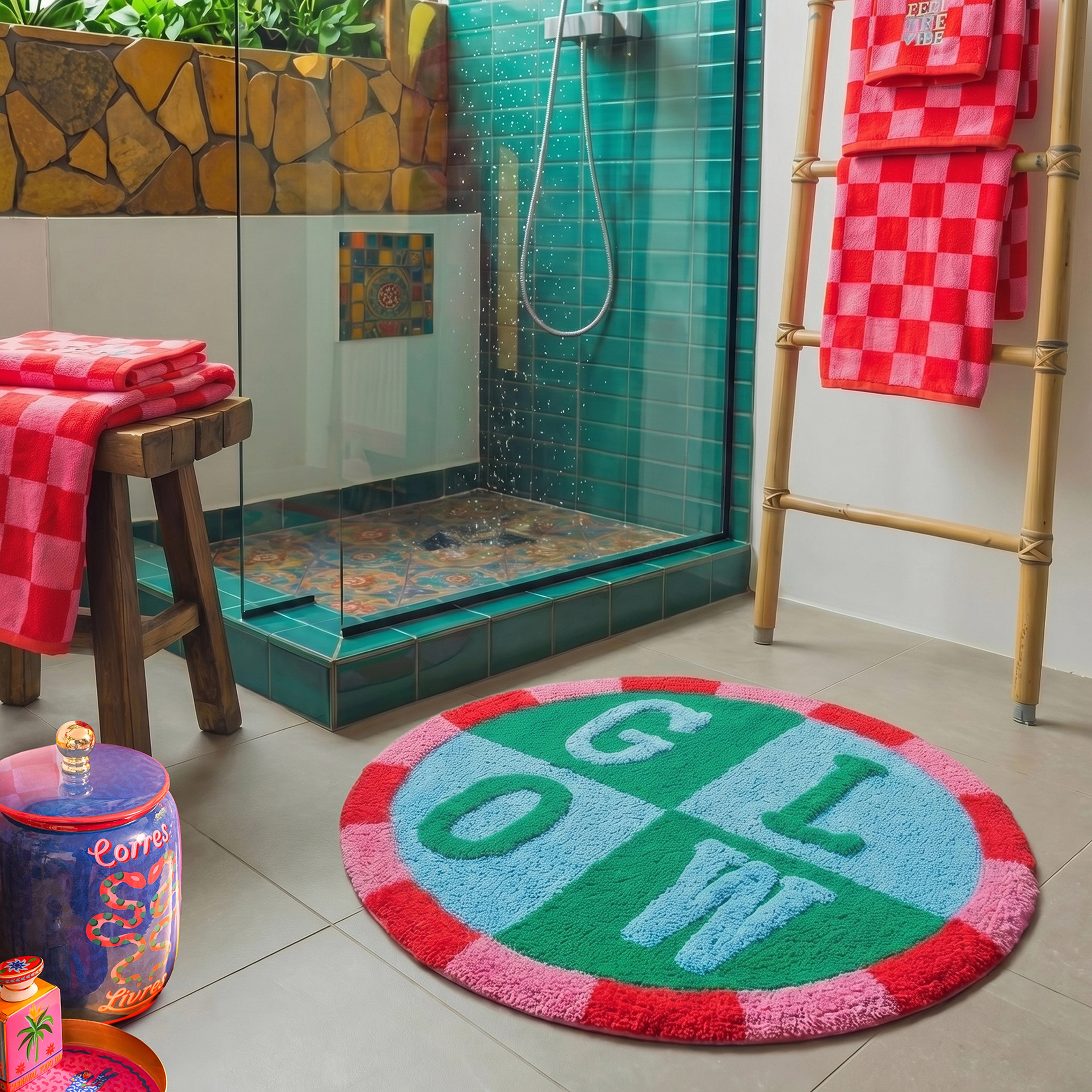 Punjab Pamuk Banyo Paspası 70 Cm Yeşil - Mavi