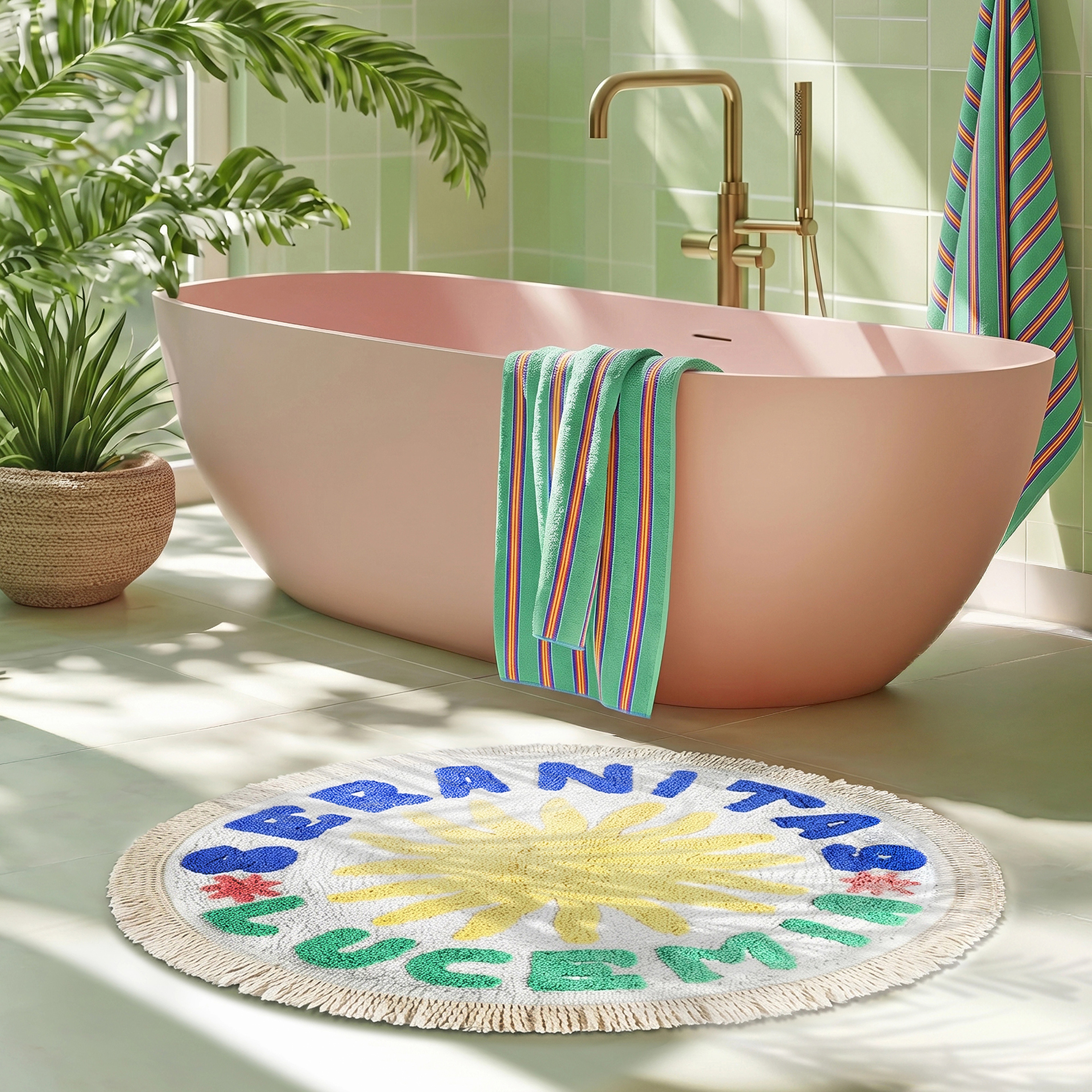 Punjab Pamuk Banyo Paspası 70 Cm Sarı - Krem