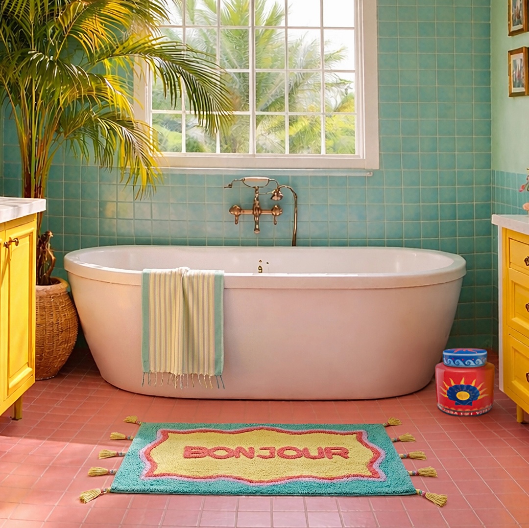 Punjab Pamuk Banyo Paspası 60x90 Cm Sarı - Yeşil