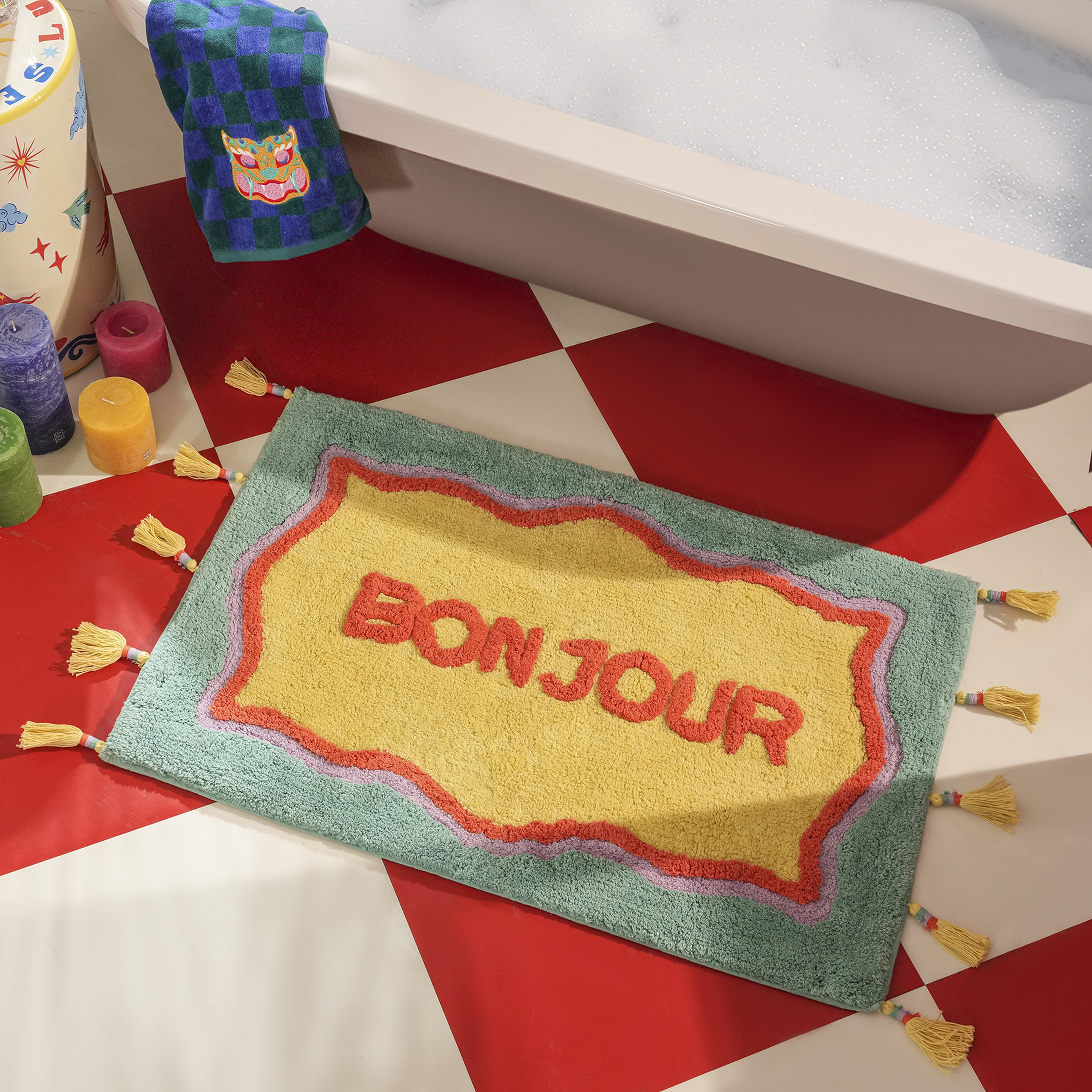 Punjab Pamuk Banyo Paspası 60x90 Cm Sarı - Yeşil