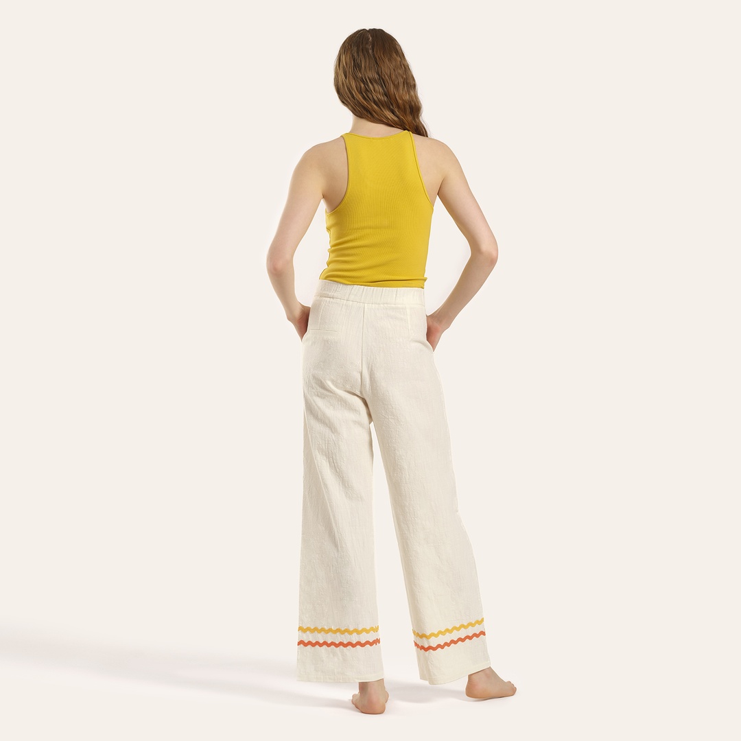 Protı Su Taşı Nakışlı Pantolon - Ekru