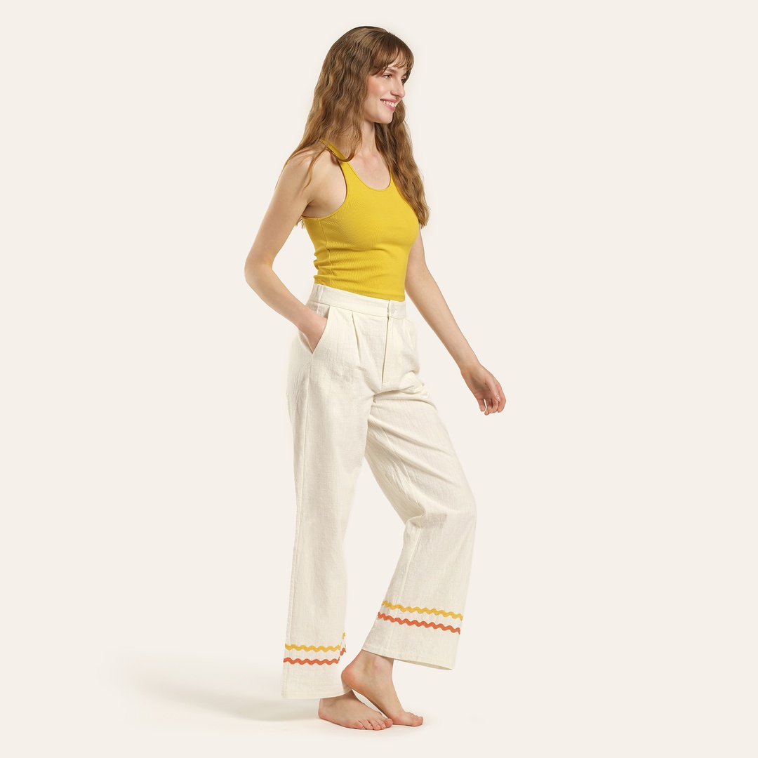 Protı Su Taşı Nakışlı Pantolon - Ekru