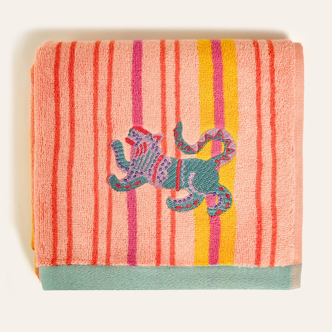 Ornaz İplik Boyalı Nakışlı Pamuk Yüz Havlusu 50x90 Cm Somon