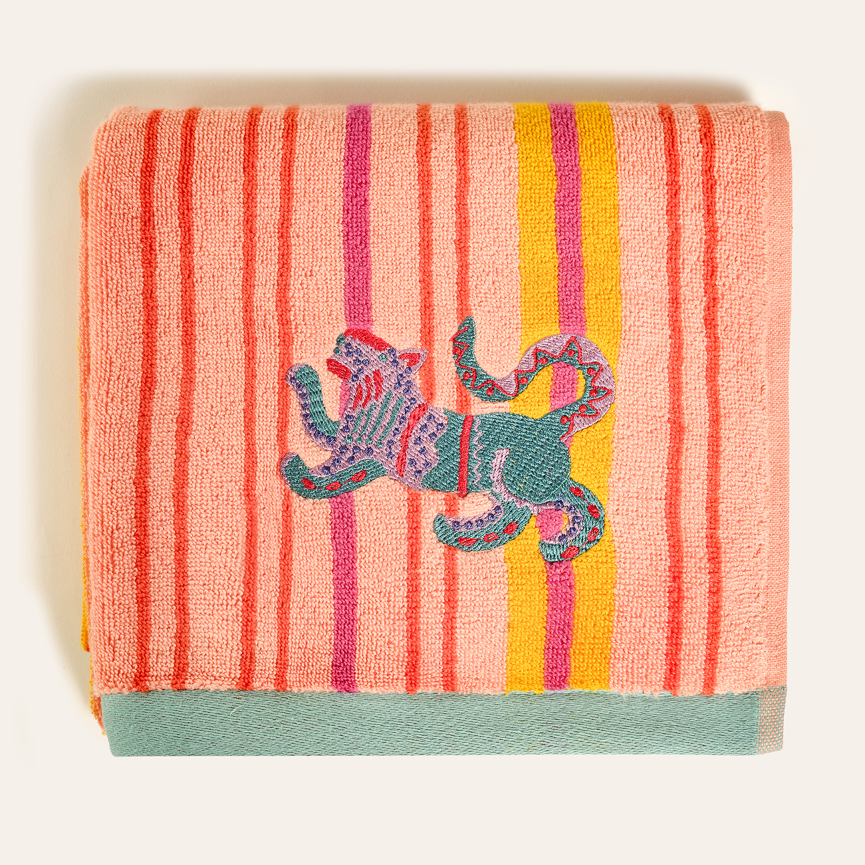 Ornaz İplik Boyalı Nakışlı Pamuk Yüz Havlusu 50x90 Cm Somon