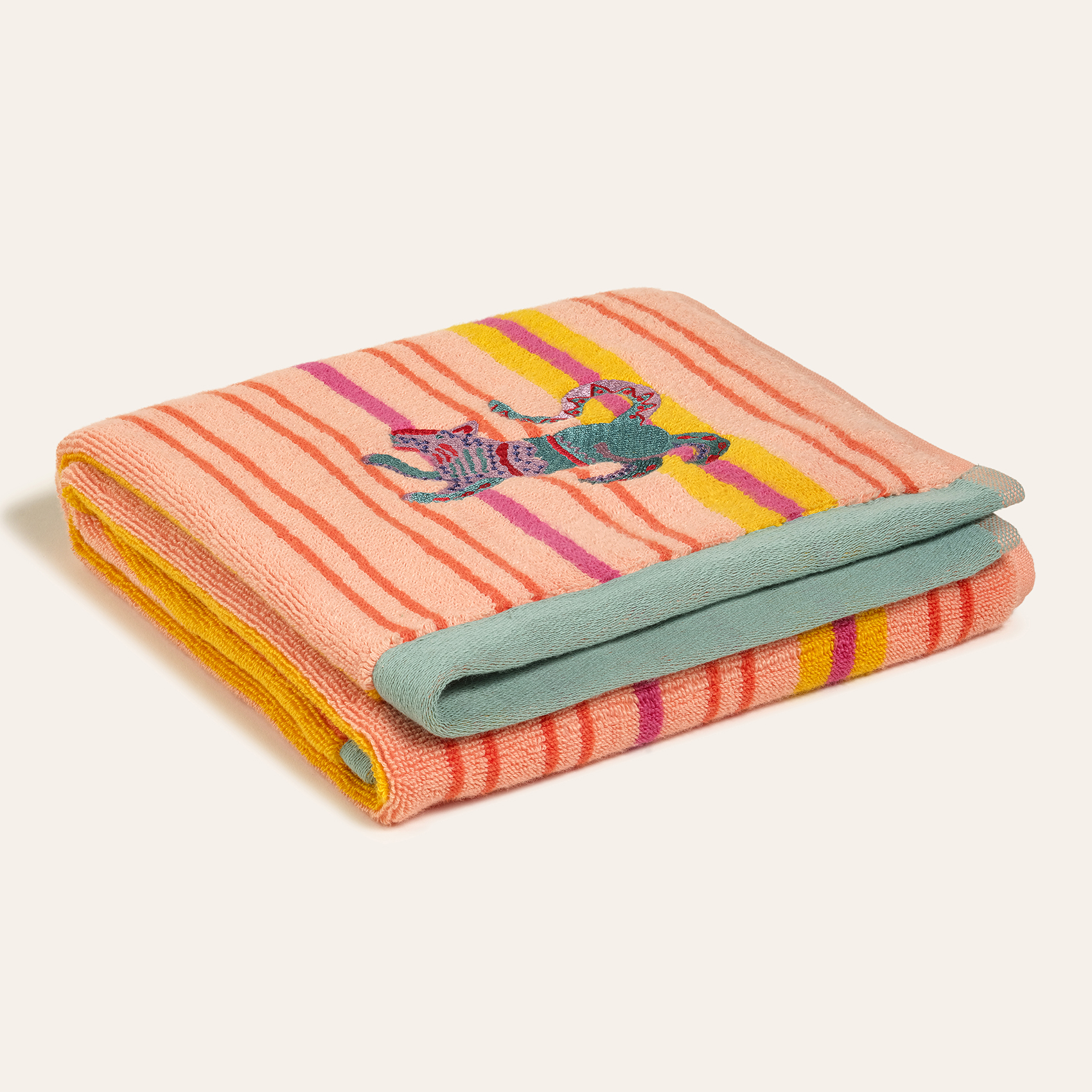 Ornaz İplik Boyalı Nakışlı Pamuk Yüz Havlusu 50x90 Cm Somon