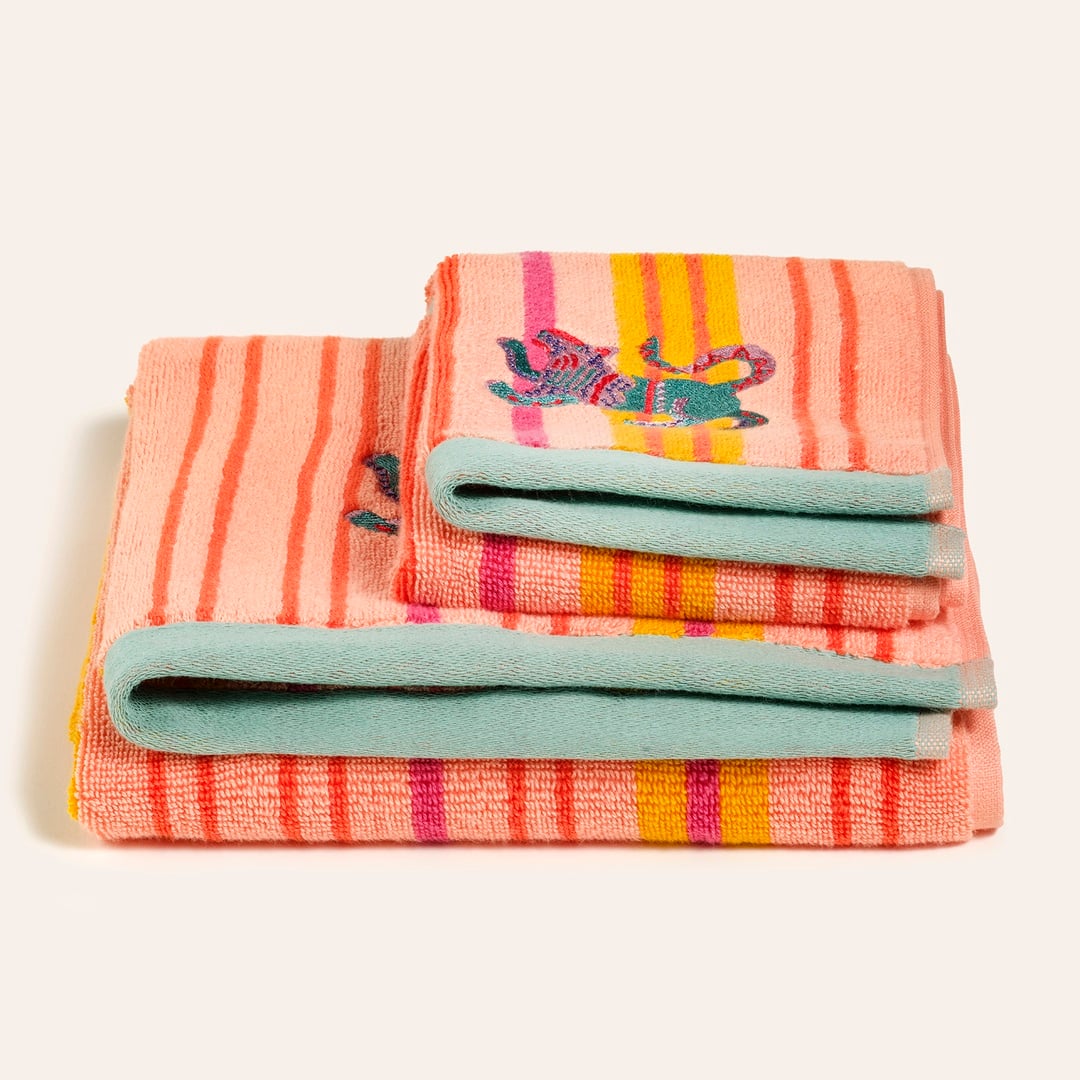 Ornaz İplik Boyalı Nakışlı Pamuk Yüz Havlusu 50x90 Cm Somon