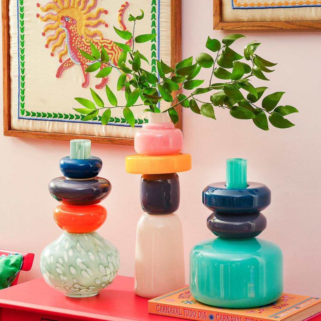 Baıta El Üretimi Cam Vazo 16.5x16.5x46 Cm Renkli