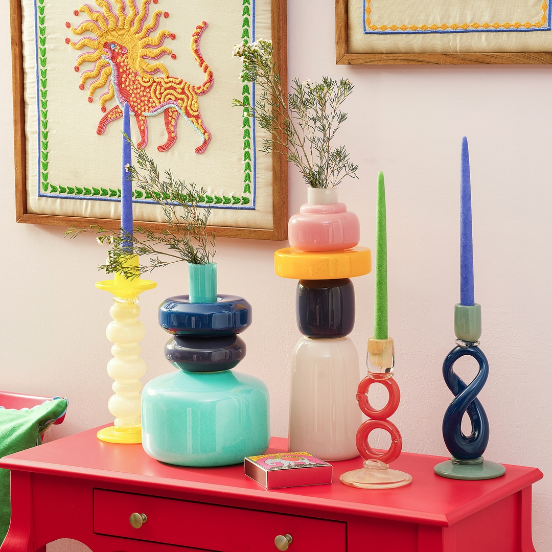 Baıta El Üretimi Cam Vazo 16.5x16.5x46 Cm Renkli