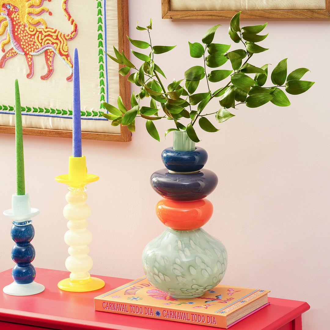 Baıta El Üretimi Cam Vazo 20x20x39 Cm Renkli