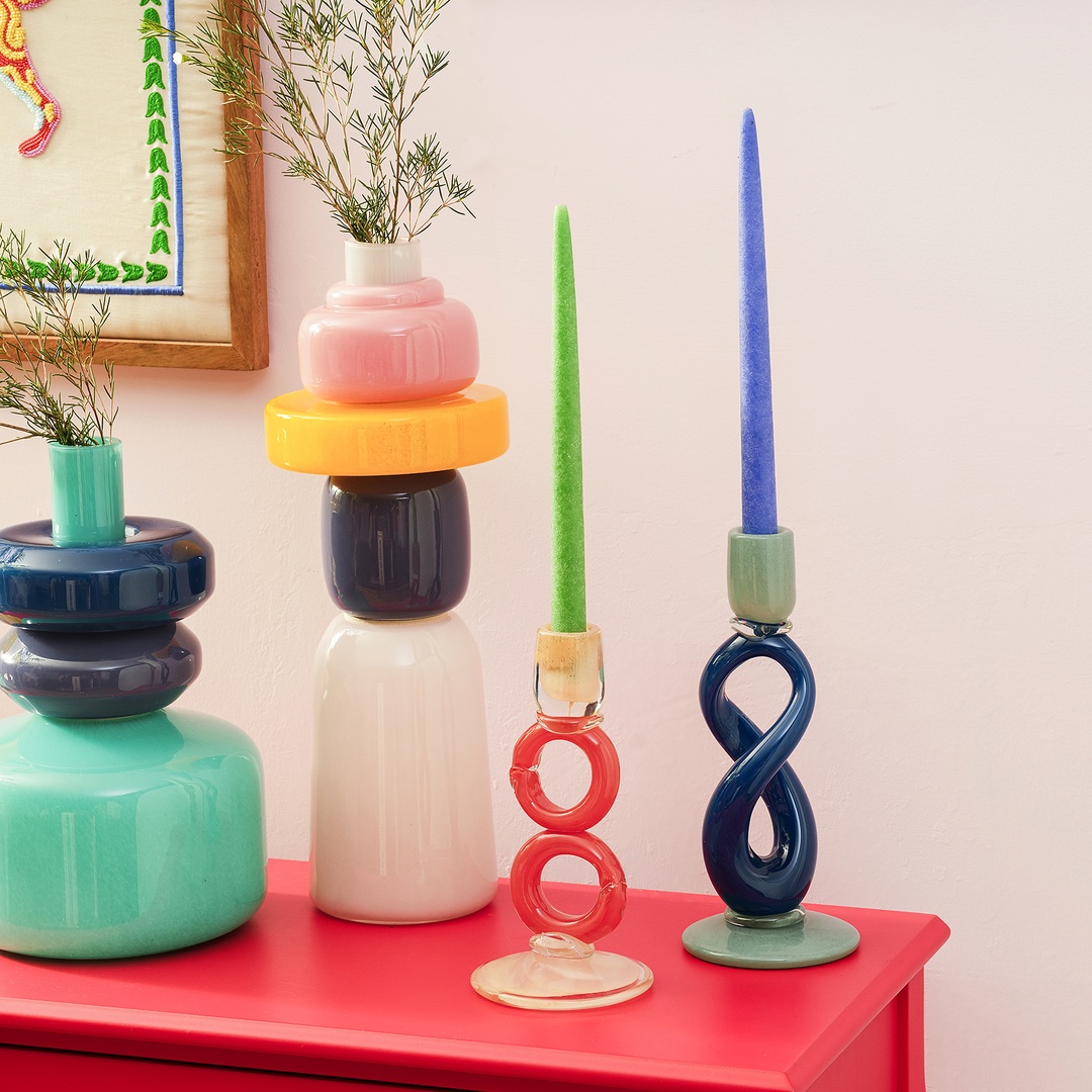 Baıta El Üretimi Cam Şamdan 12x12x24 Cm Turuncu