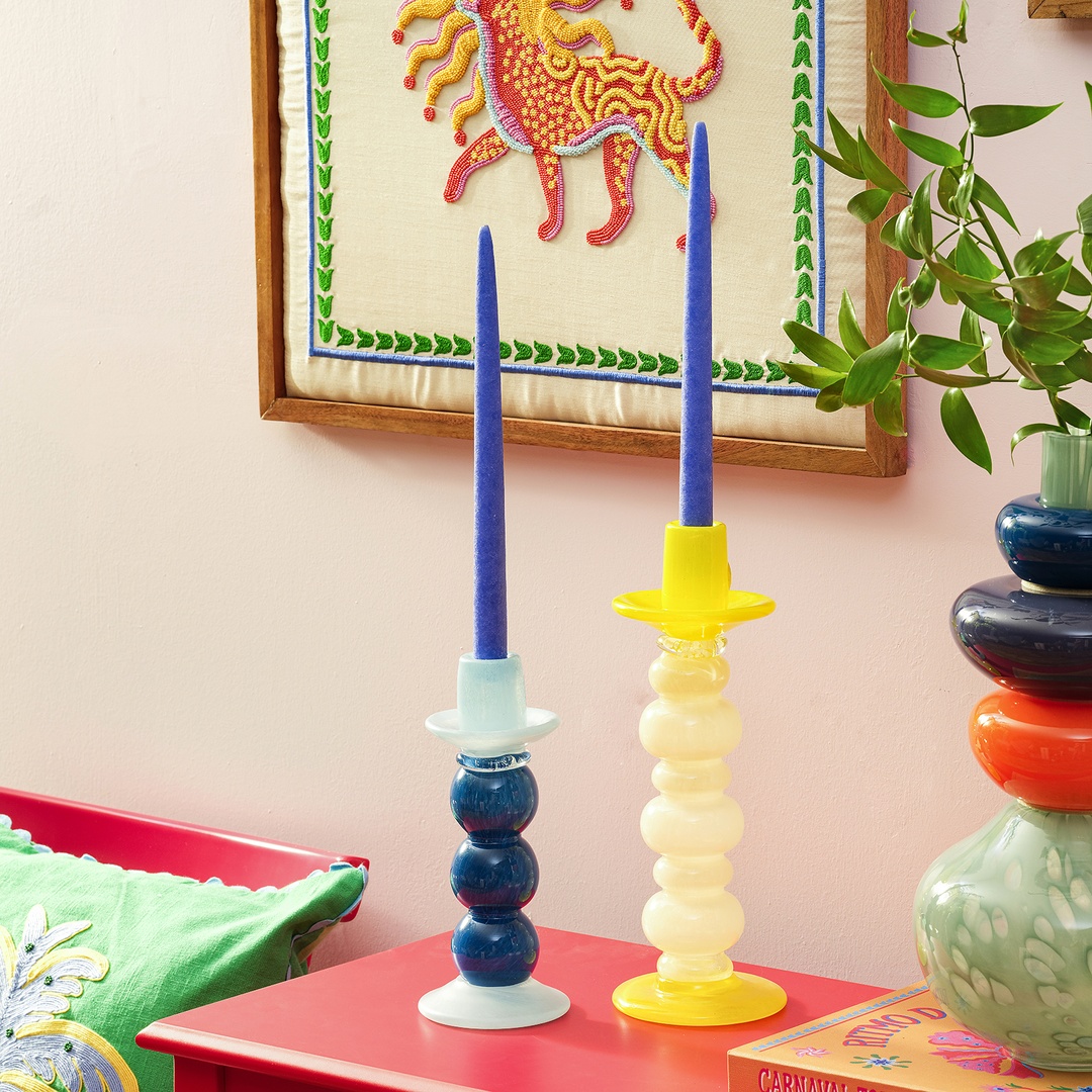 Baıta El Üretimi Cam Şamdan 12x12x34.5 Cm Sarı