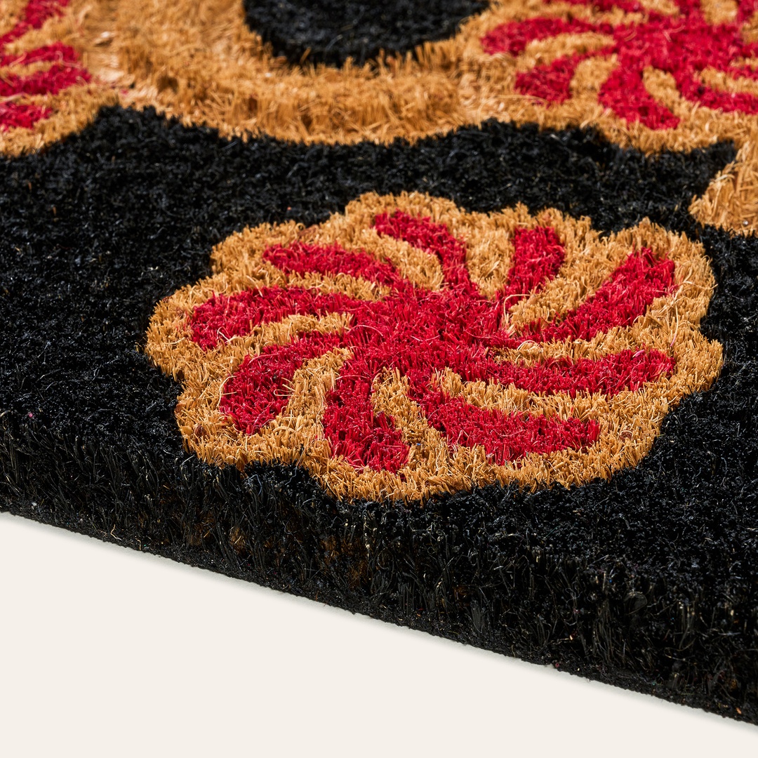 Kerala Siyah-kırmızı Coir Kapı Önü Paspası 45x75 Cm