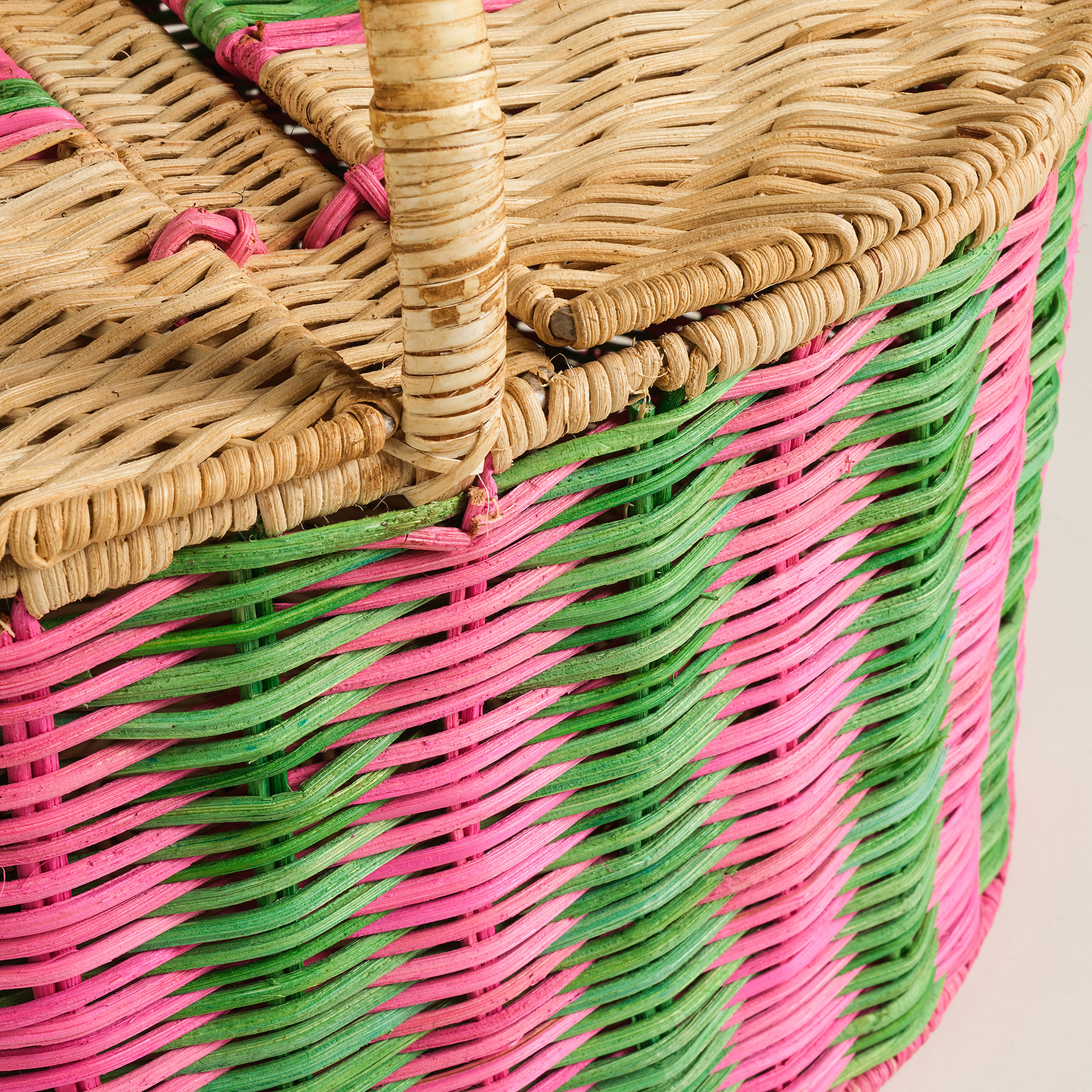 Tam Dao Yeşil - Pembe Rattan Sepet 40x30x38 Cm