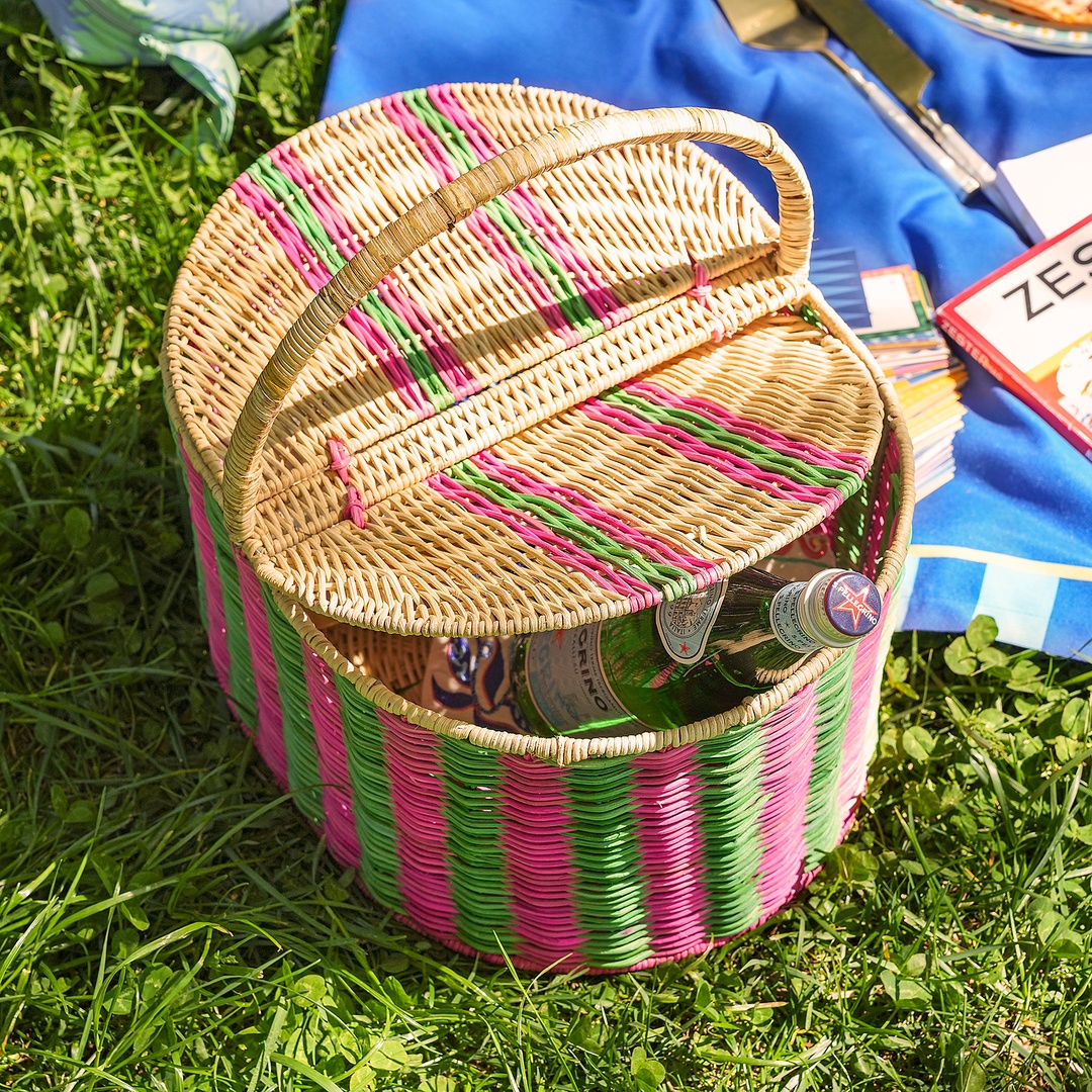 Tam Dao Yeşil - Pembe Rattan Sepet 40x30x38 Cm