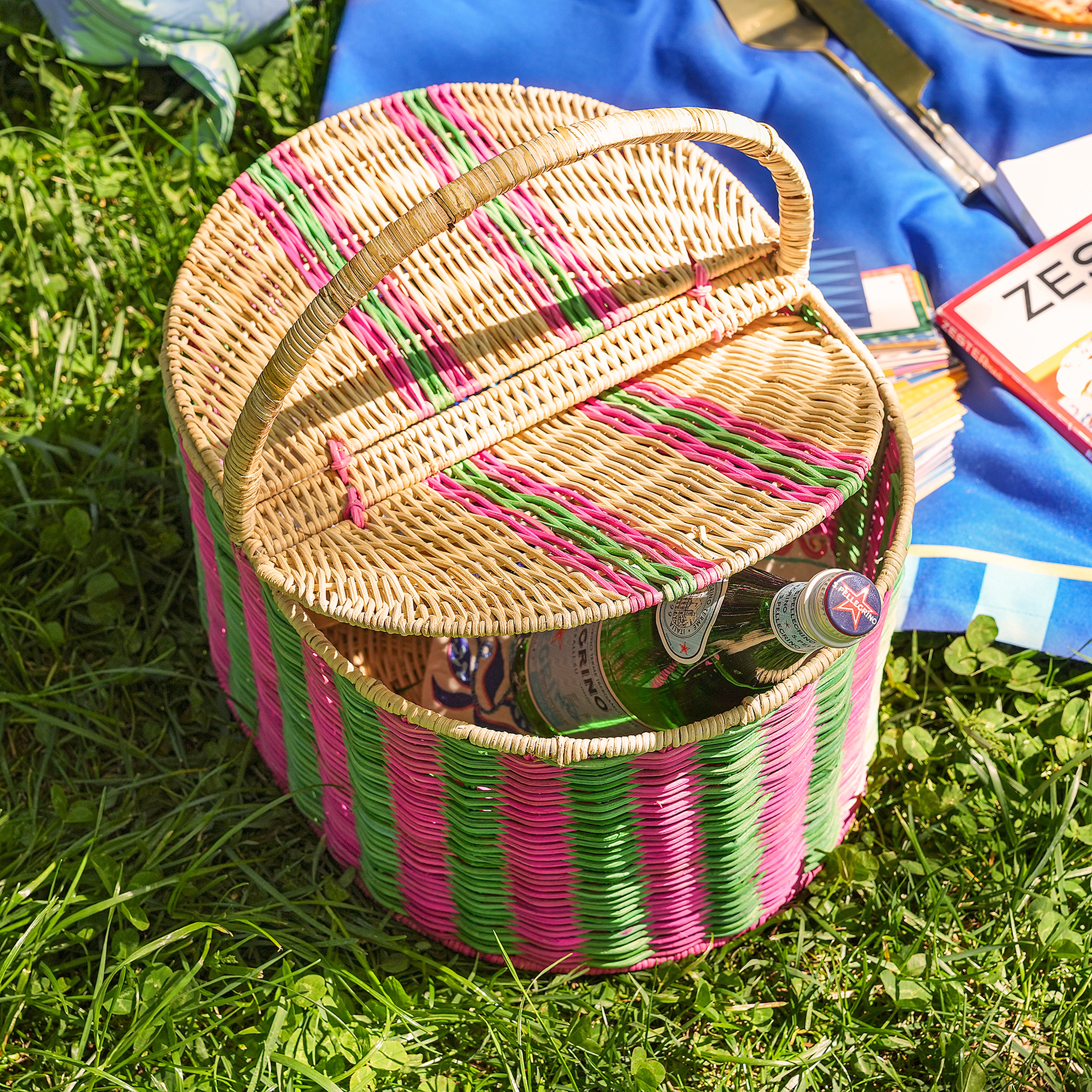 Tam Dao Yeşil - Pembe Rattan Sepet 40x30x38 Cm