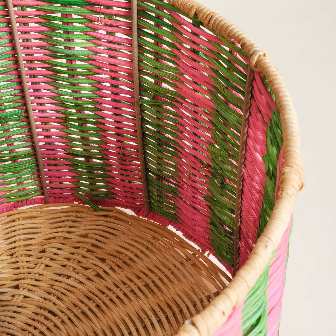 Tam Dao Yeşil - Pembe Rattan Sepet 40x30x38 Cm