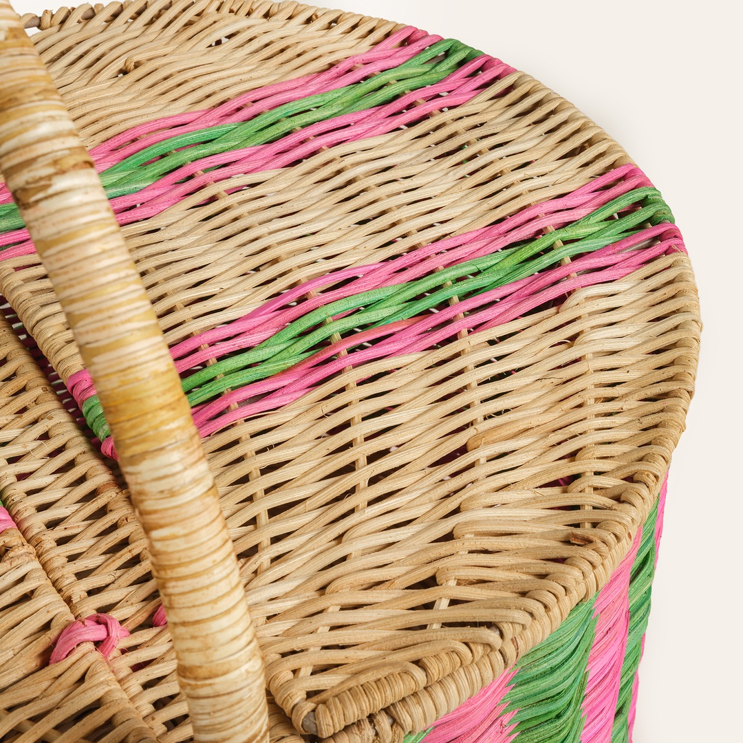 Tam Dao Yeşil - Pembe Rattan Sepet 40x30x38 Cm