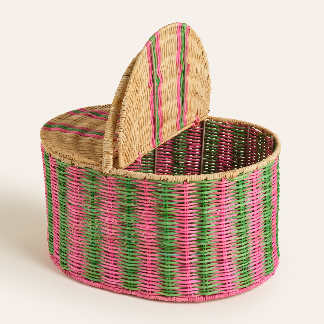 Tam Dao Yeşil - Pembe Rattan Sepet 40x30x38 Cm