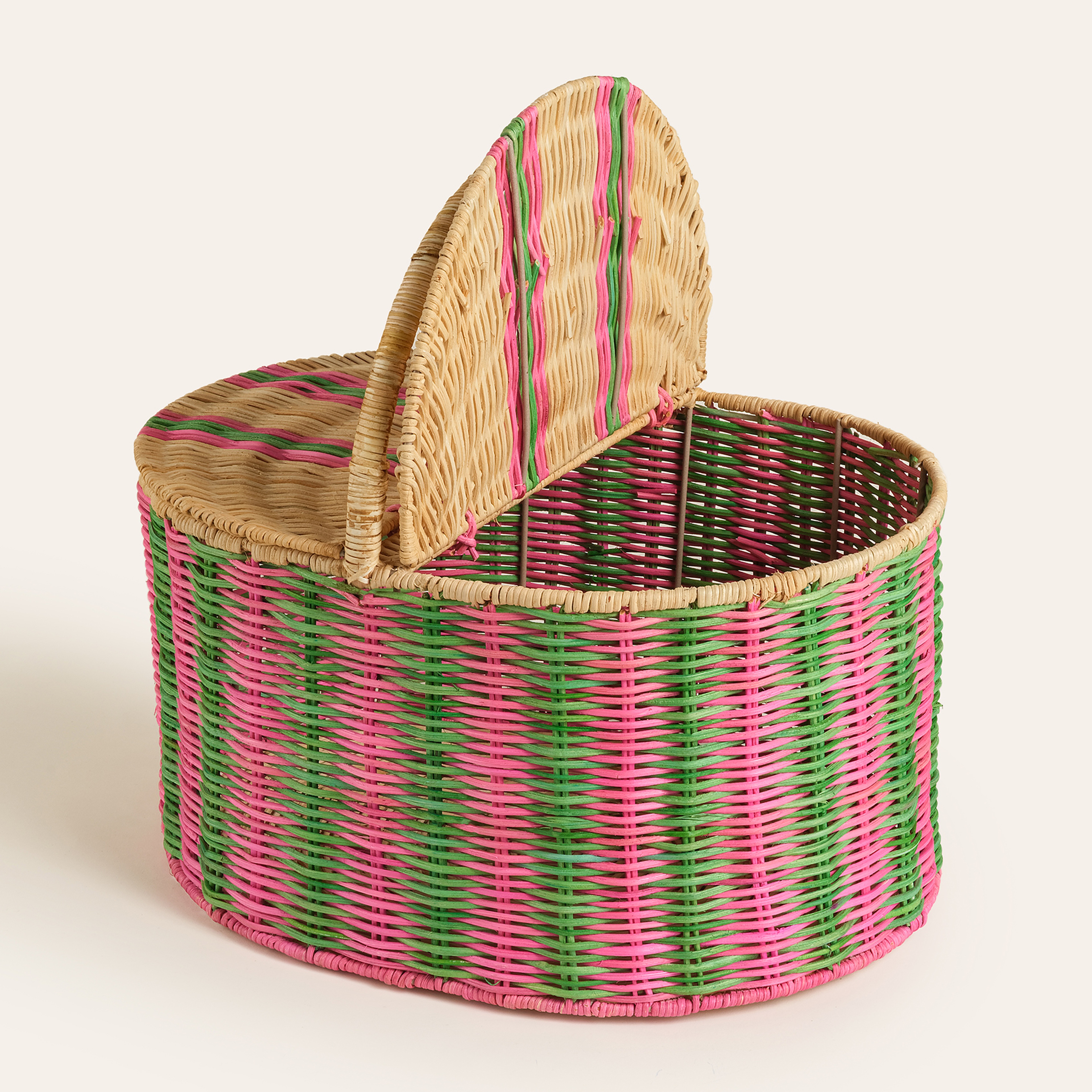 Tam Dao Yeşil - Pembe Rattan Sepet 40x30x38 Cm