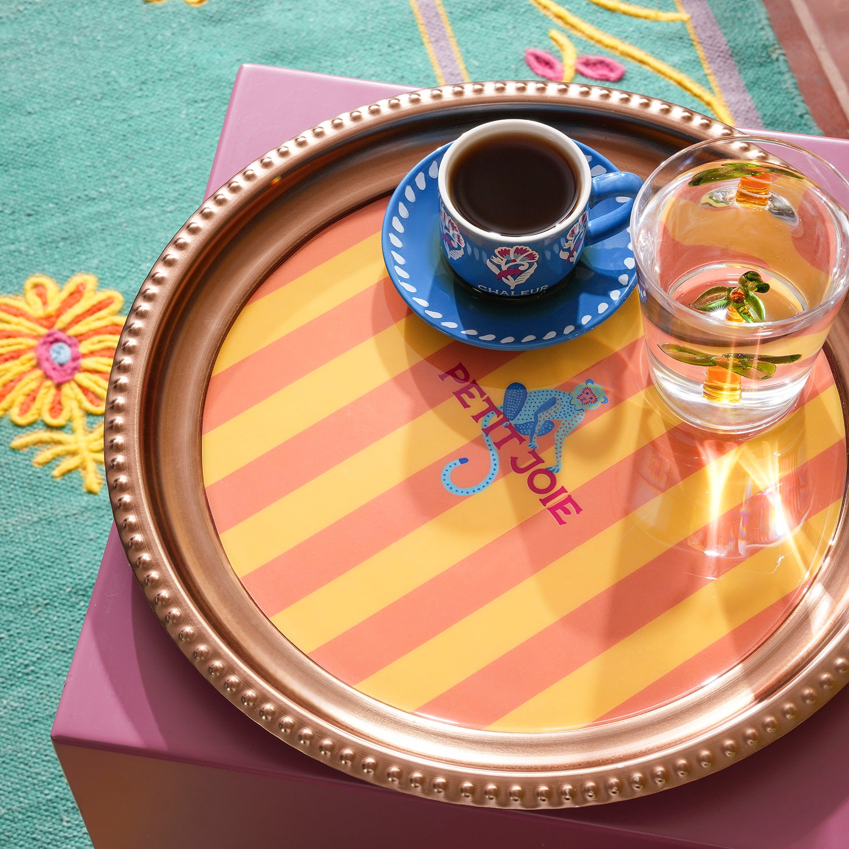 Nanpur Sarı - Pembe Demir Dekoratif Tepsi 35x35x2 Cm