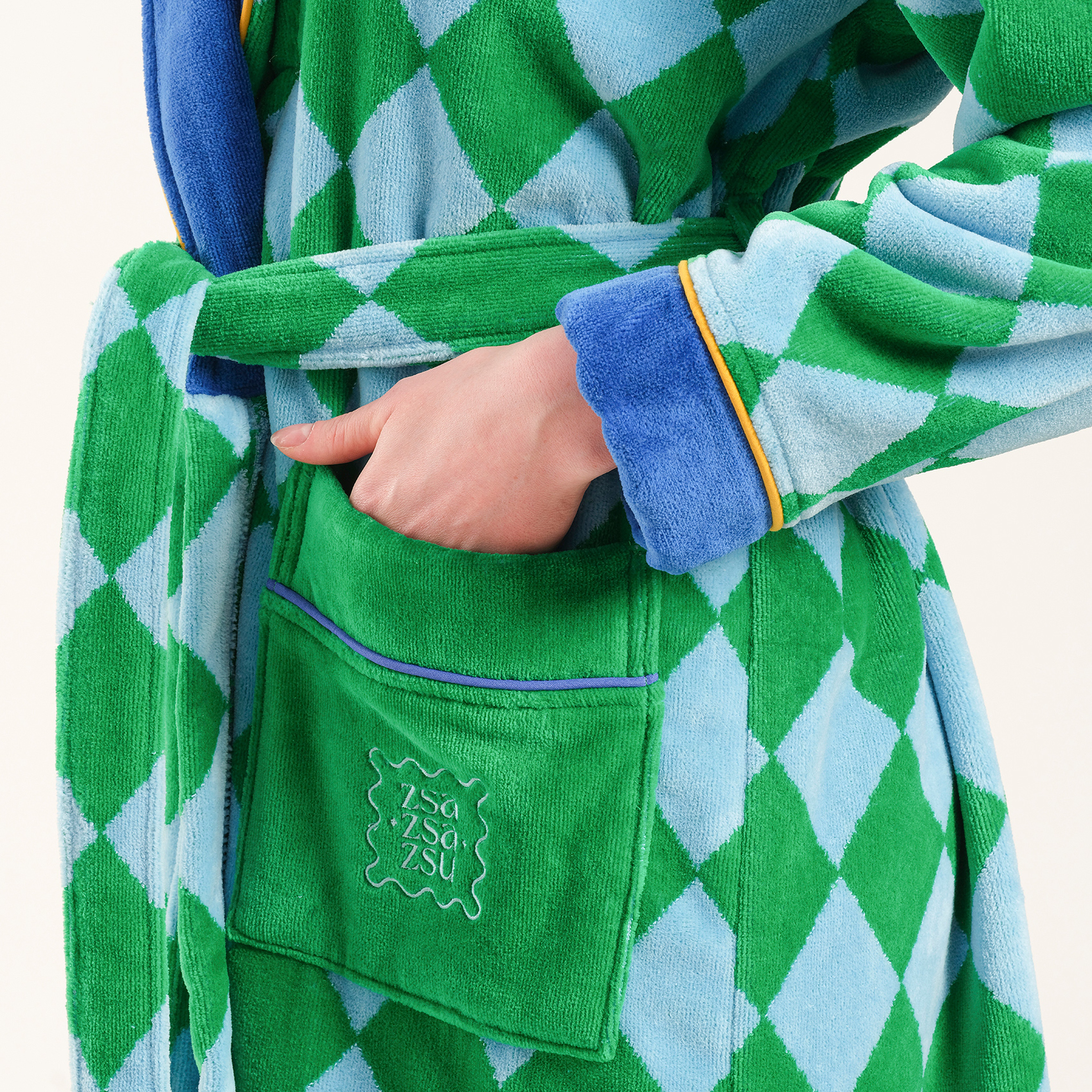 Tabea Yeşil - Mavi Unisex Bornoz